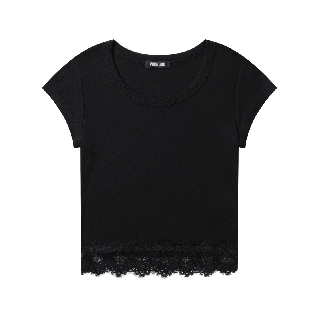 포스333 슬림 핏 레이스 티셔츠 블랙(PHOS333 W Slim Fit Lace T-Shirt Black)