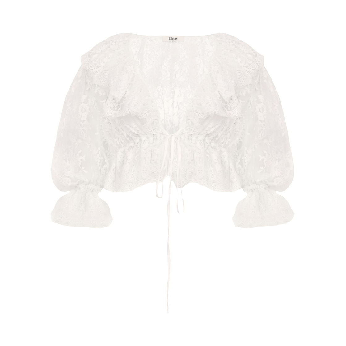 CH26AHT48414107 (W) Chloe Cropped V-Neck Ruffle Top in Lace Iconic Milk