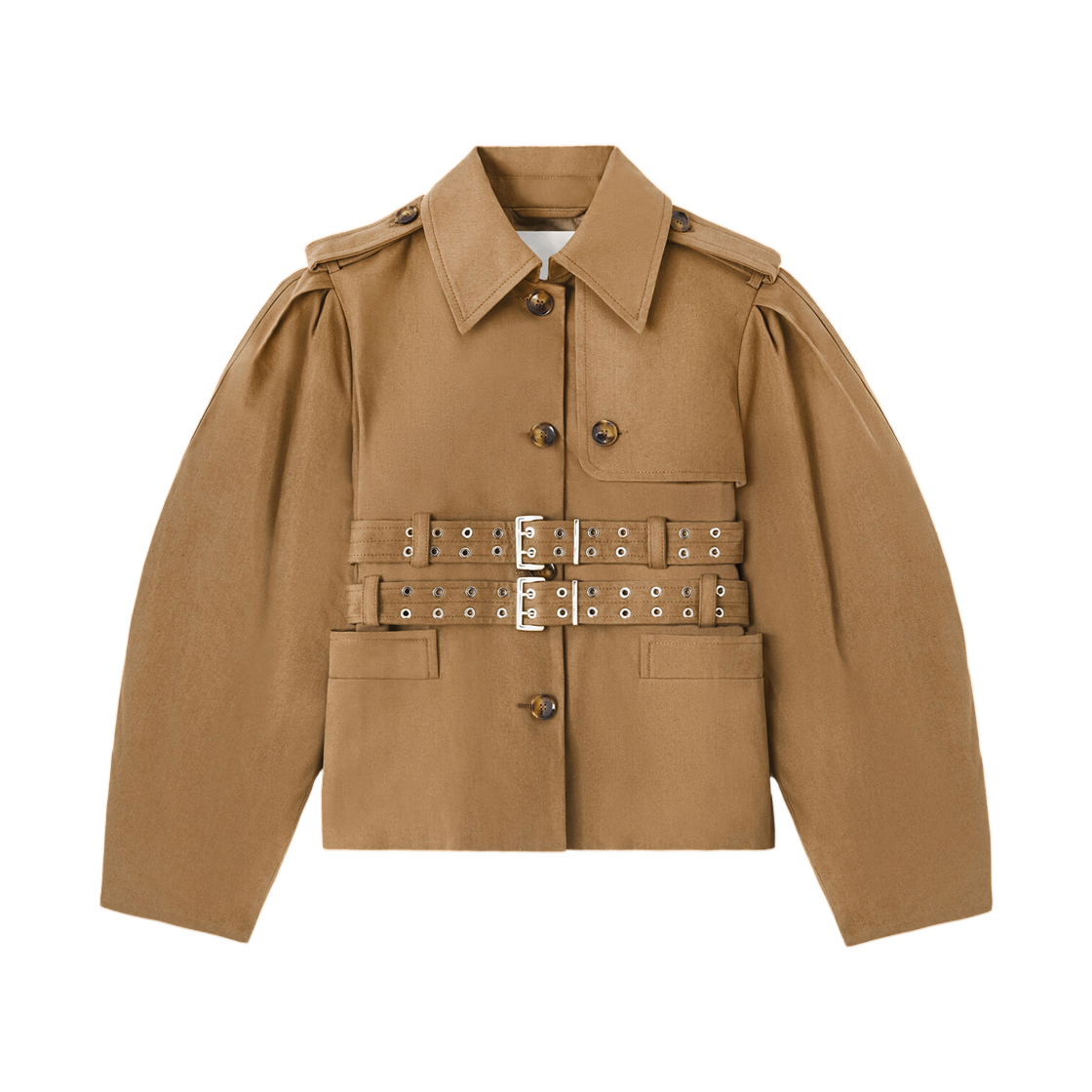 (W) 가니 자켓 베이지 캔버스 얼민((W) Ganni Jacket in Beige Canvas Ermine) - 1
