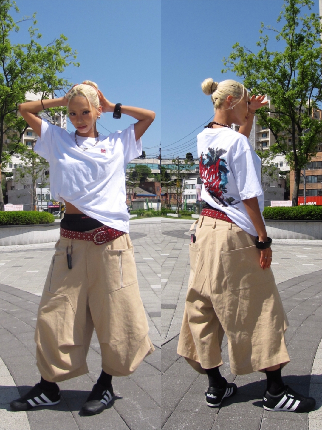 ROARINGRAD 26 Parachute Bermuda Pants Beige 착용 스타일