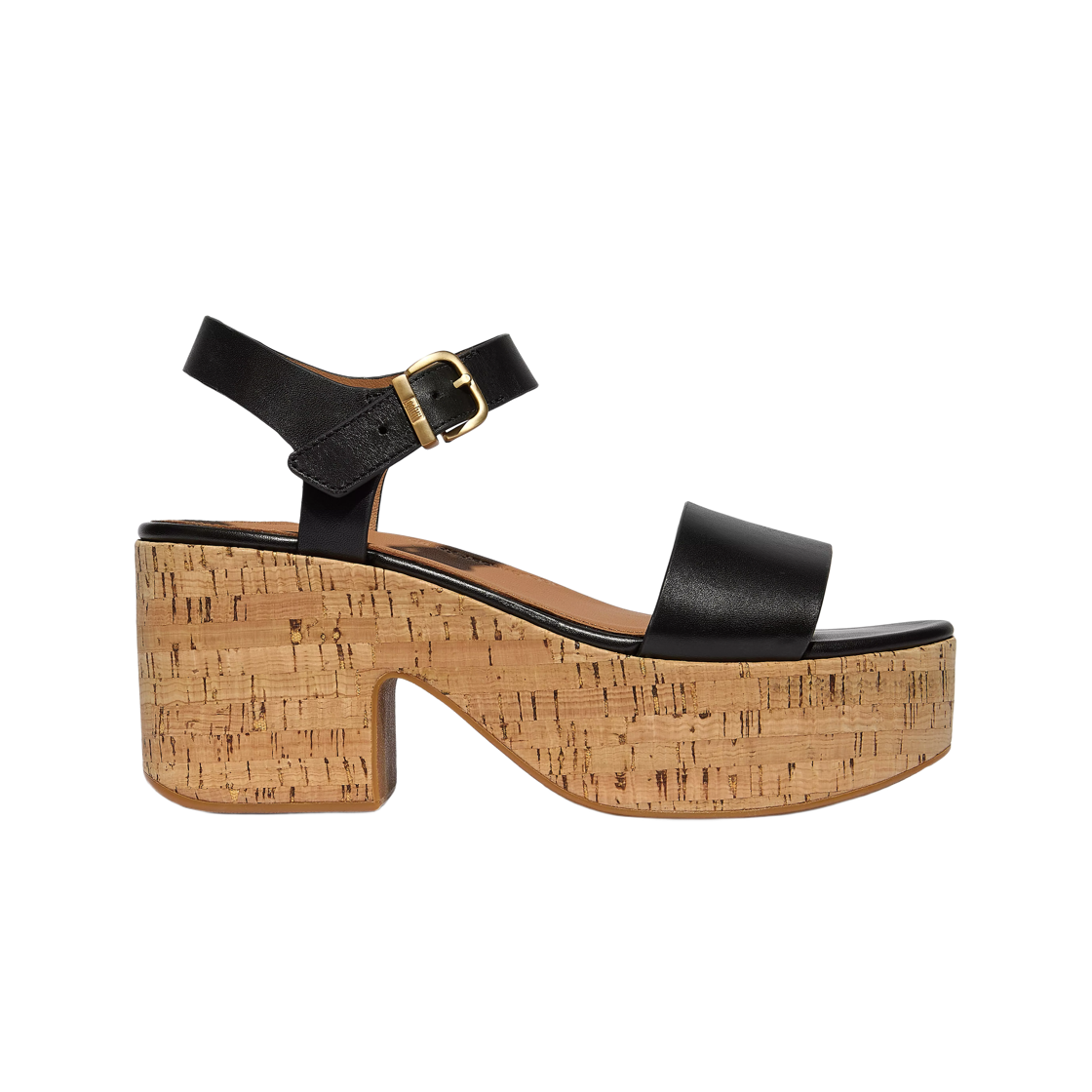 (W) 핏플랍 플랫폼 레더 코르크 힐드 앵클 스트랩 샌들 블랙((W) FITFLOP Platfforms Leather Cork Heeled Ankle-Strap Sandals Black) - 1