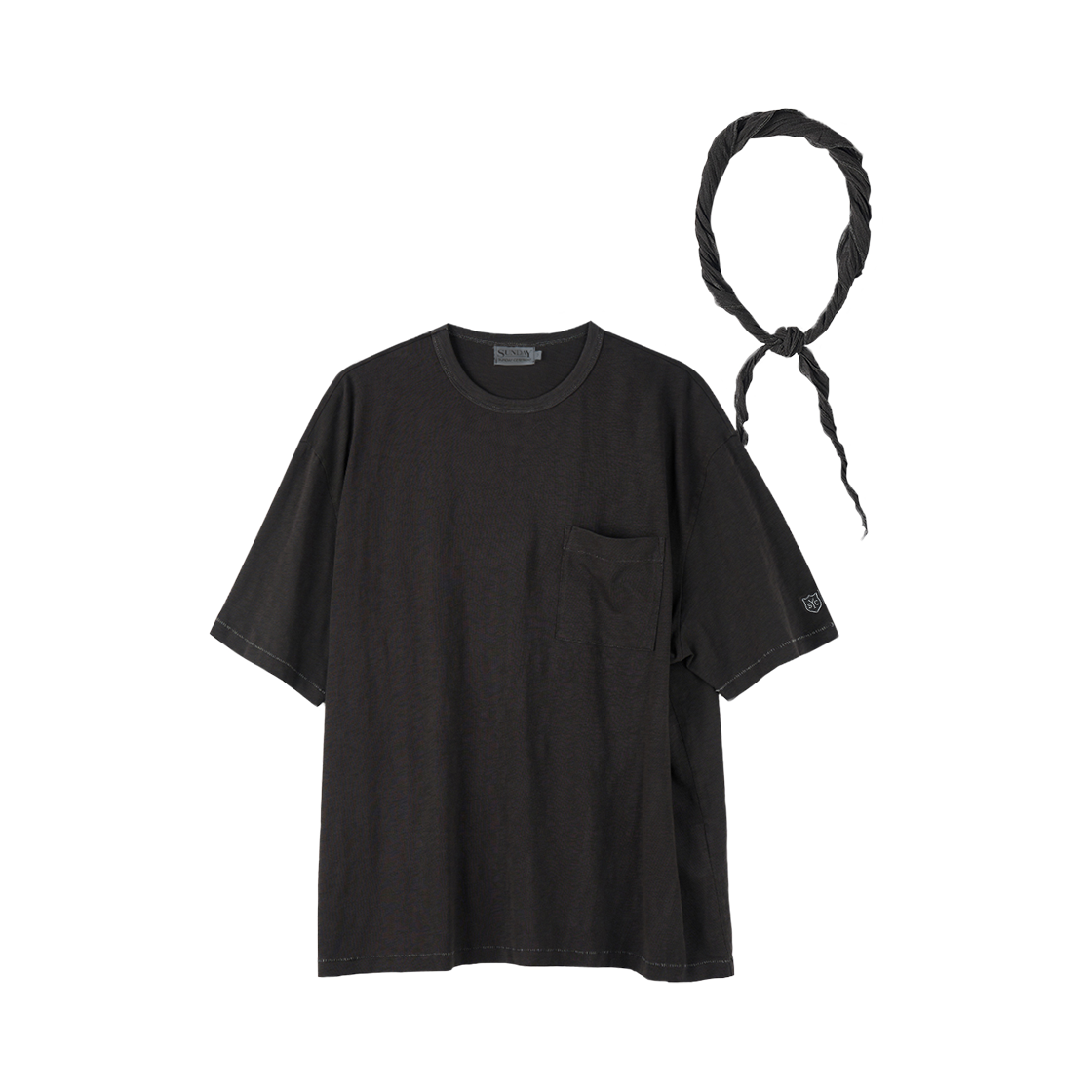 [세트] (M) 선데이세레머니 내추럴 다이드 베이직 슬럽 티 딥 차콜 + 네커치프([Set] (M) SUNDAY CEREMONY  Natural Dyed Tee - Deep Charcoal + Neckerchief)