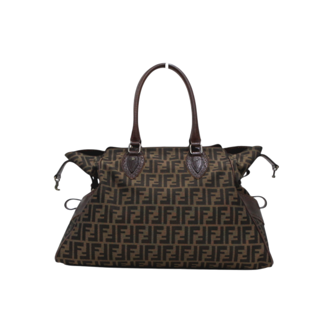 ITVIAGG2OVV3 Fendi Brown Leather FF Logo Jacquard Jukah Shoulder Bag