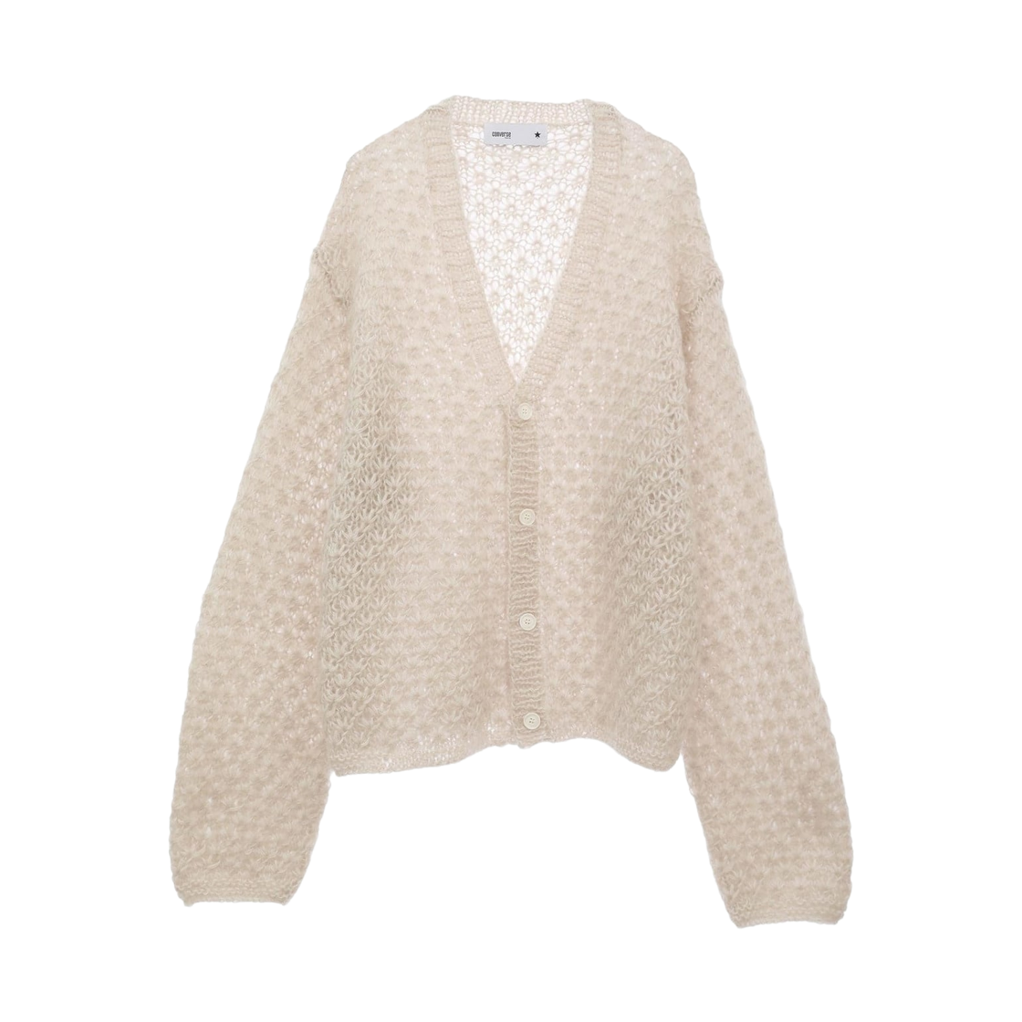 A2843KCD452 Converse Tokyo Open Work Star Hand Made Knit Cardigan Ivory
