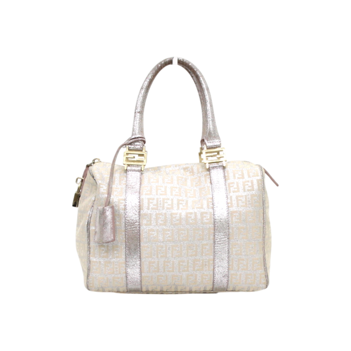ITB4HTBOGBO5 Fendi FF Logo Beige Canvas Boston Tote Bag