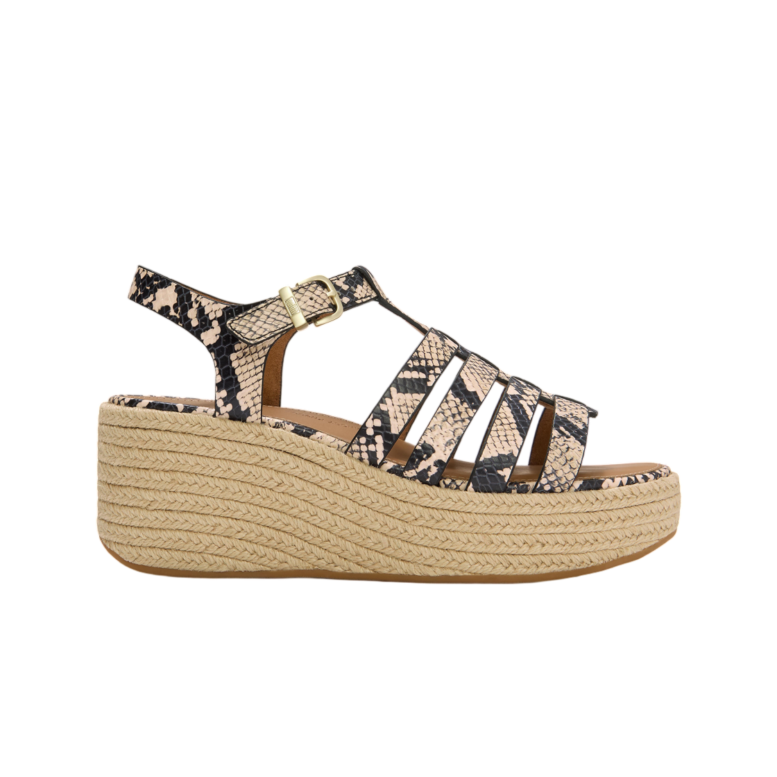 (W) 핏플랍 플랫폼 레더 에스파드리유 웨지 샌들 토프 스네이크((W) FITFLOP Platfforms Leather Espadrille Wedge Sandals Taupe Snake)