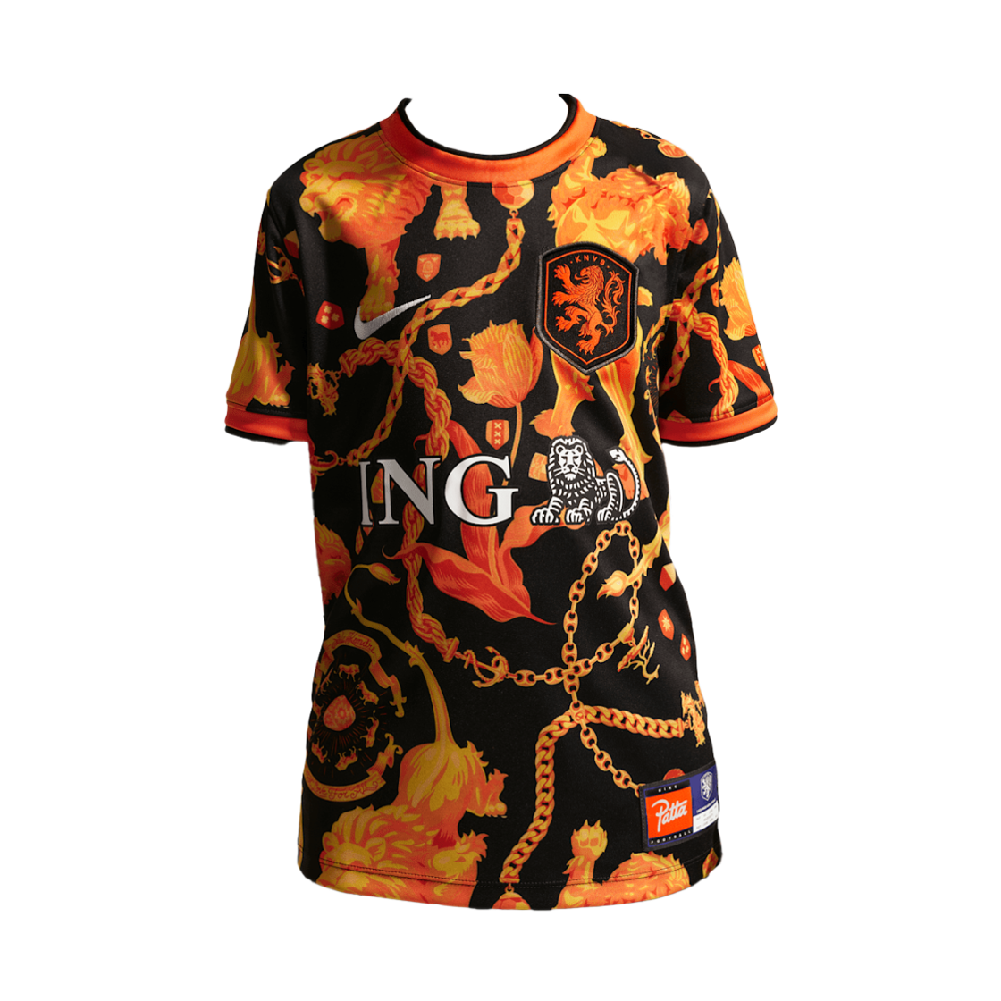 (키즈) 나이키 x 파타 네덜란드 숏슬리브 풋볼 탑 블랙 오렌지 (IB5420-010)((Kids) Nike x Patta Netherlands Short-Sleeve Football Top Black Orange (IB5420-010)) - 1