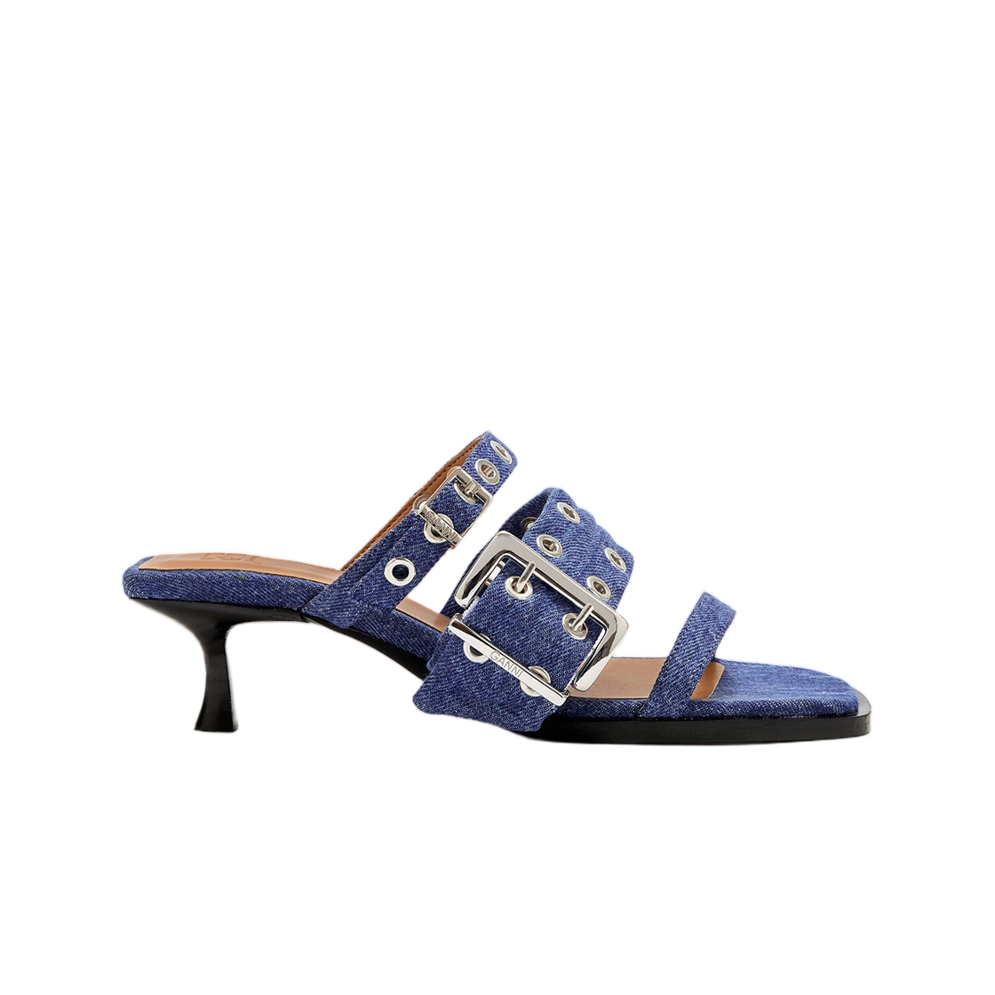(W) 가니 버클 스트랩 뮬 데님 미드 블루 빈티지((W) Ganni Buckle Strap Mule in Denim Mid Blue Vintage) - 1