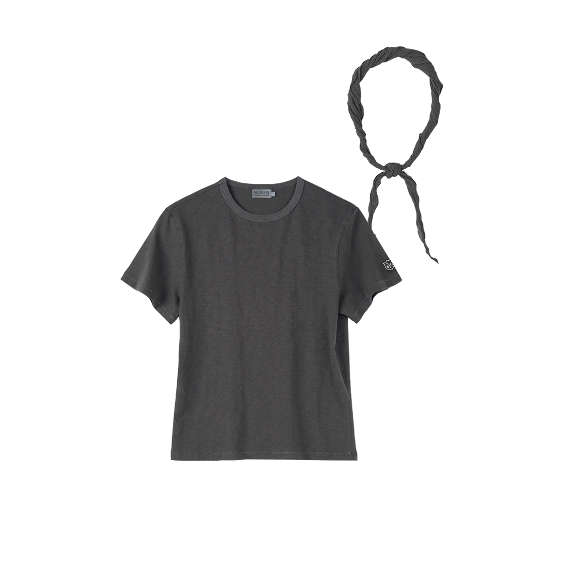 [세트] (W) 선데이세레머니 내추럴 다이드 베이직 슬럽 티 애쉬 차콜 + 네커치프([Set] (W) SUNDAY CEREMONY  Natural Dyed Tee - Ash Charcoal + Neckerchief)