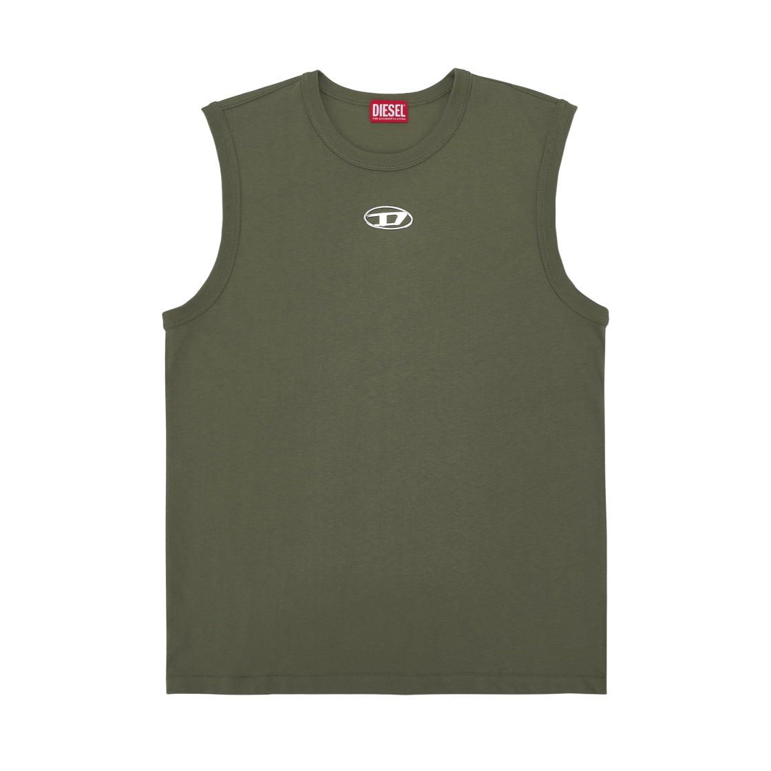 A217430JMBB-5AF Diesel Sleeveless Cotton Top with Metallic Oval D Military Green