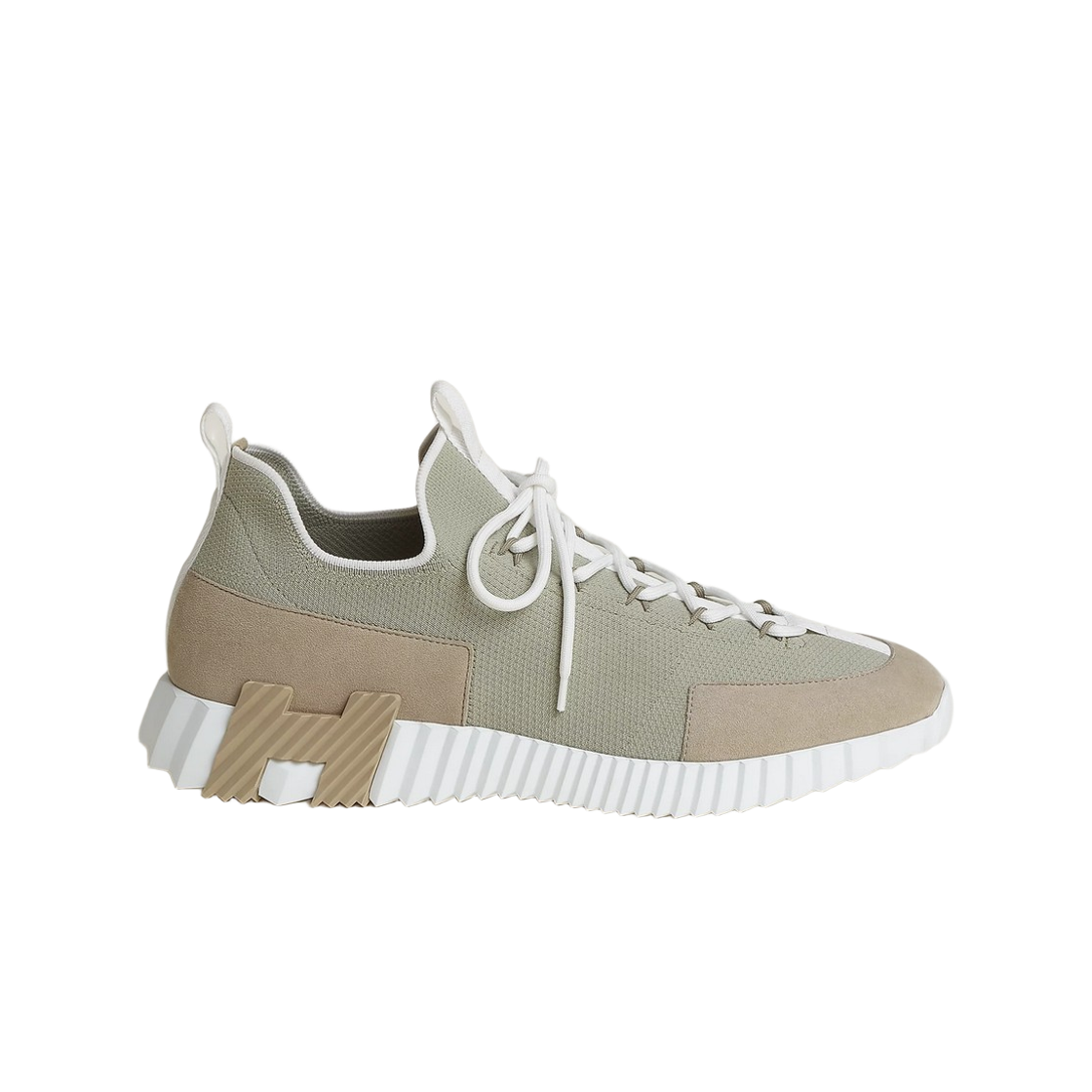 H252858ZHNL Hermes Lift Slip On Sneakers Knit Suede Goatskin & Beige Esquisse