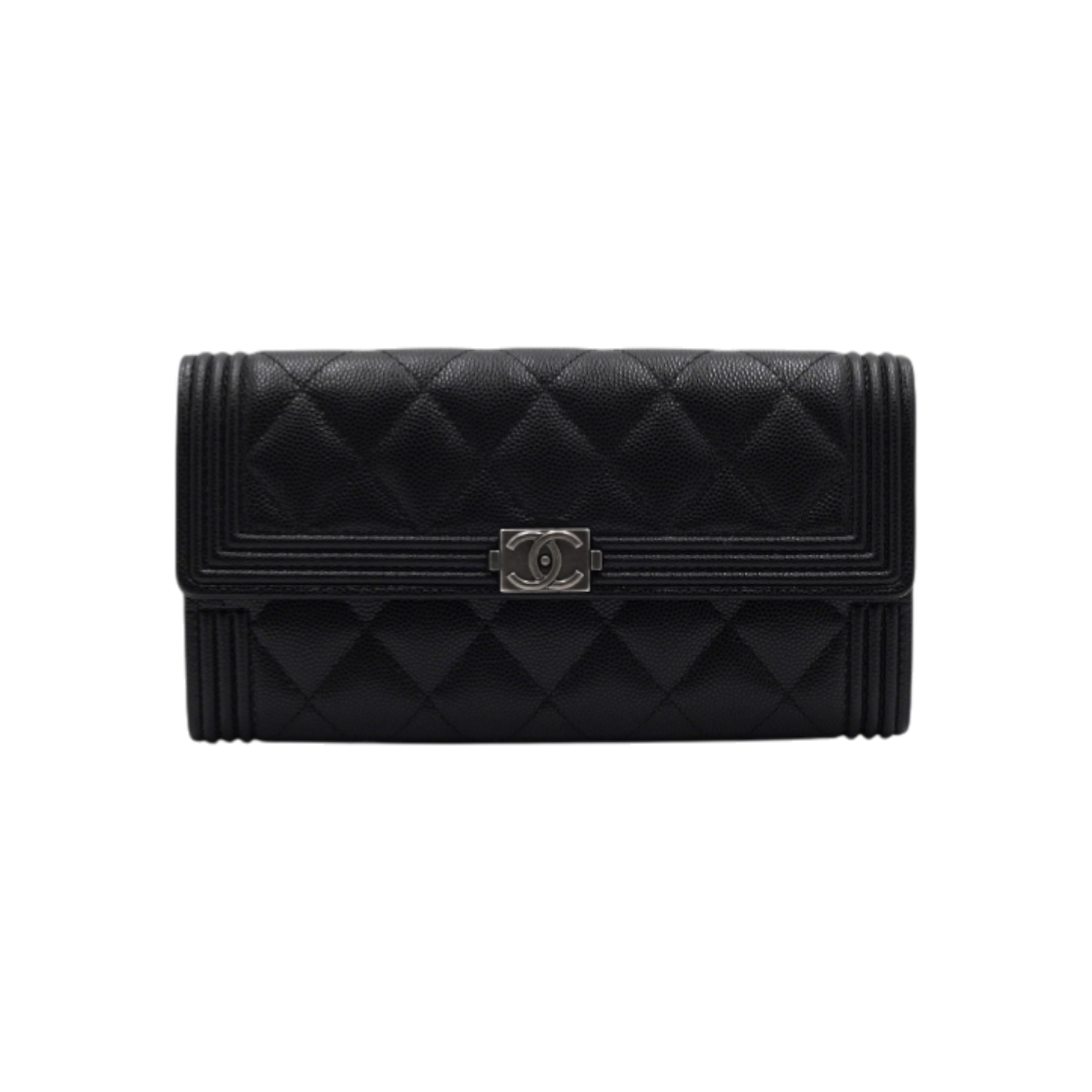 ITP6MCVKAEGQ Chanel Caviar Boy Chanel Black Silver Long Flap Wallet