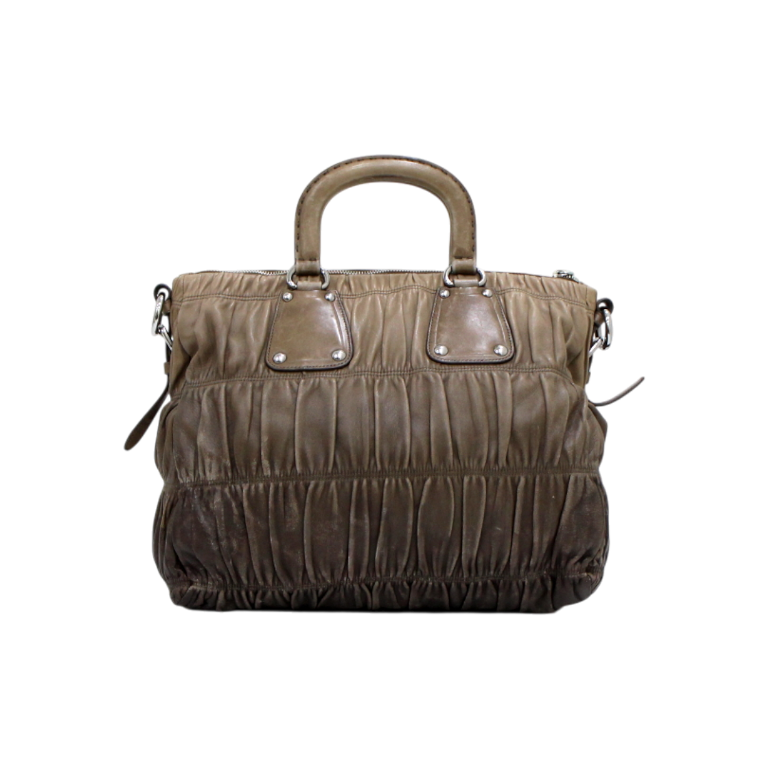 IT3FQFSEL2DA Prada BN1936 Brown Leather Gradient Nappa Gauffre Tote & Shoulder Bag