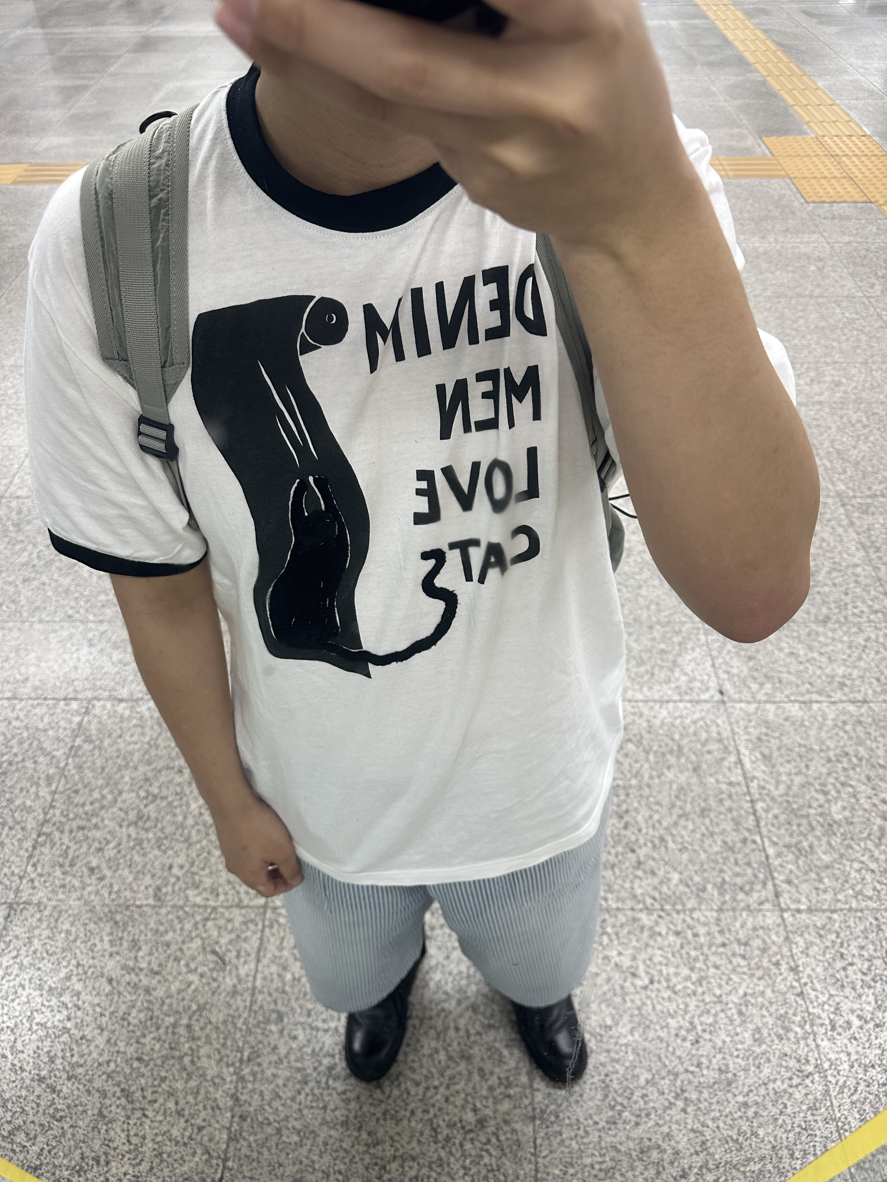 Kapital 20 Jersey Ringer T-Shirt Denim Men Love Cats Scratch Pt White 착용 스타일 - 1