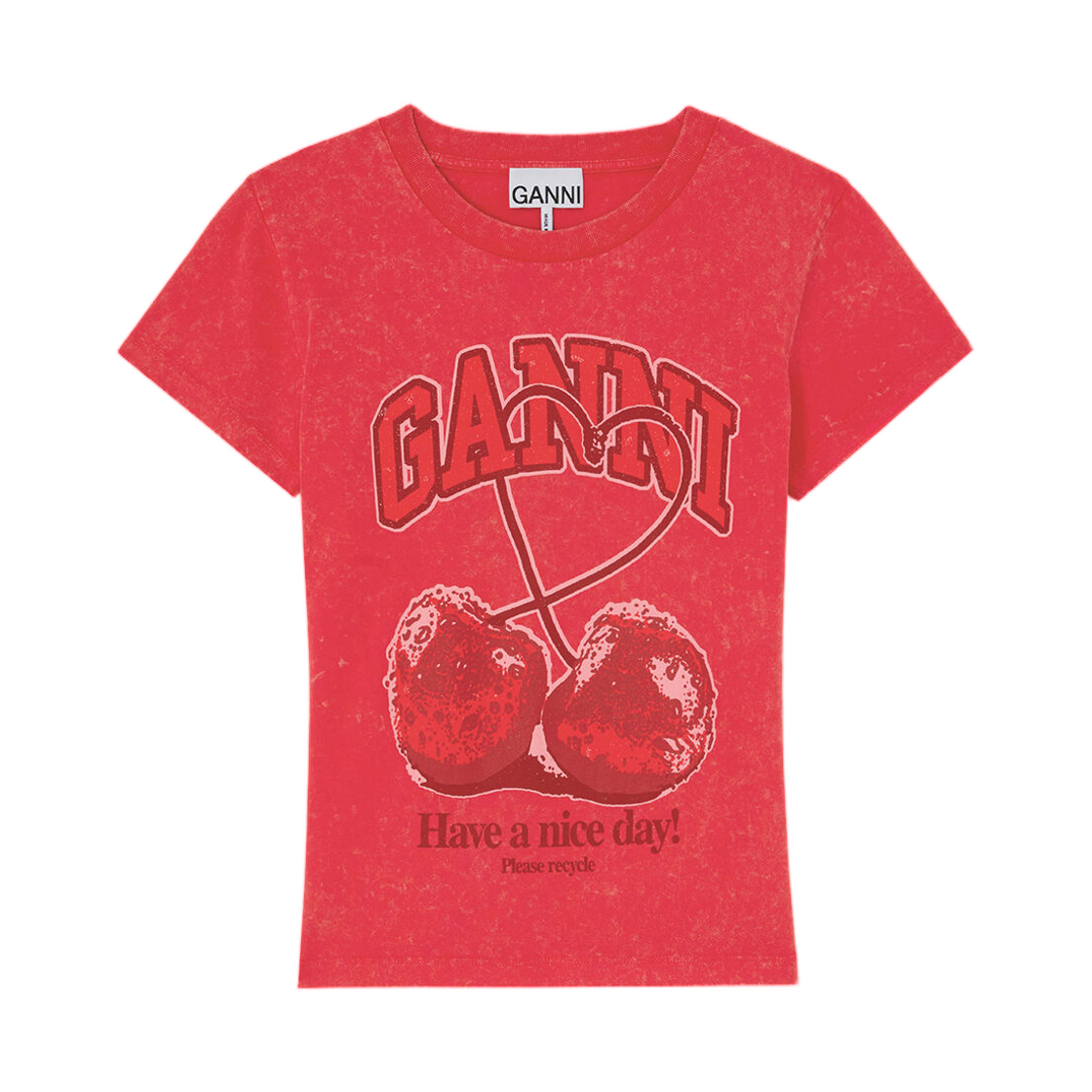 A1050205-472 (W) Ganni Baby Fit Future T-Shirt with Cherry High Risk Red