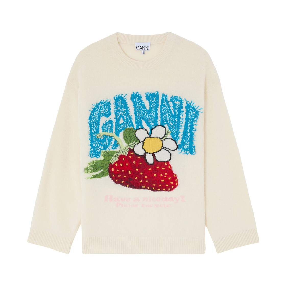 A1150015-135 (W) Ganni Oversized Jumper with Strawberry Egret