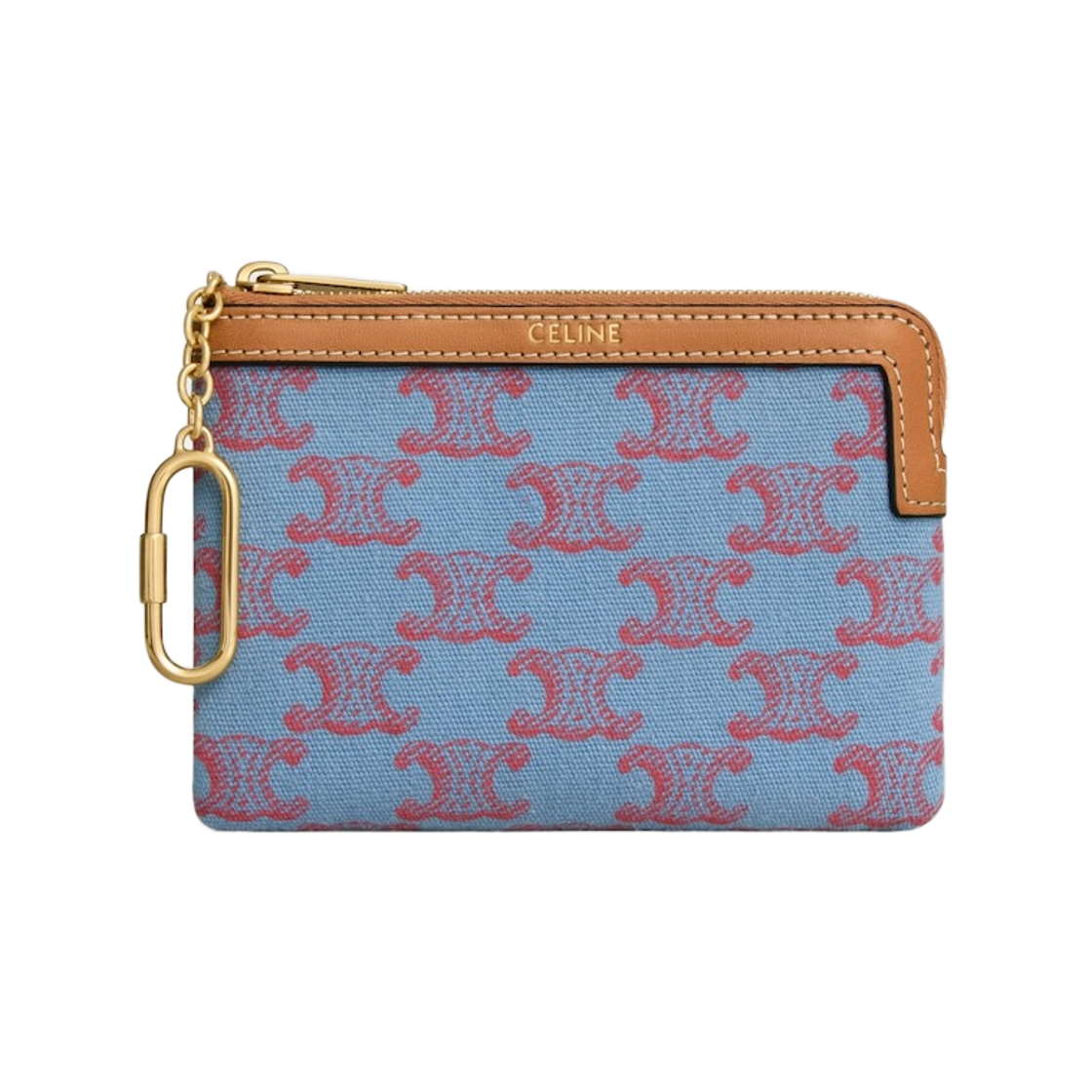 10C663D37-GHU9 Celine Coin Purse in Textile with Triomphe All Over Denim Blue Red
