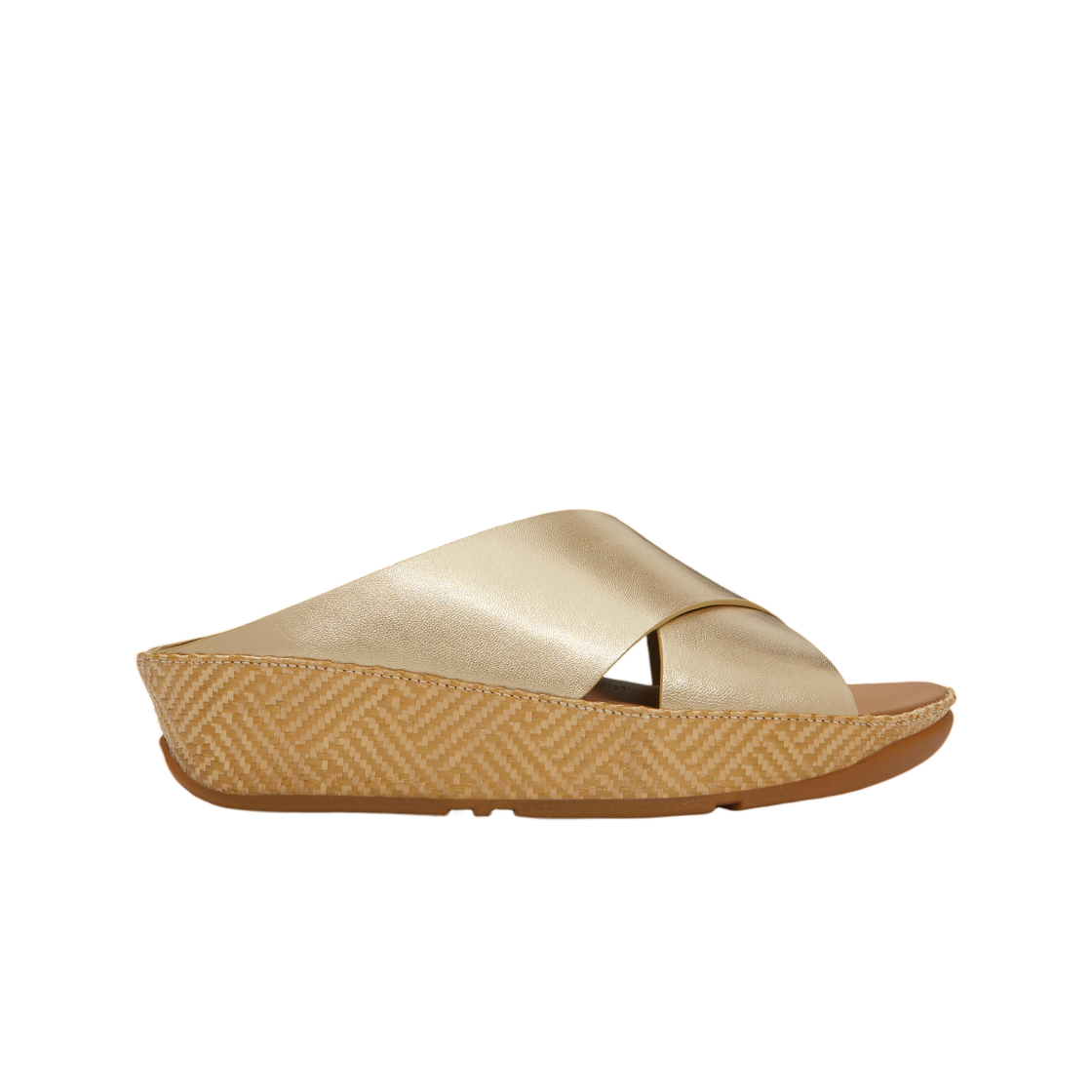 (W) 핏플랍 루루 룩스 그래픽 위브 메탈릭 레더 크로스 슬라이드 플라티노((W) FITFLOP Lulu Lux Graphic-Weave Metallic-Leather Cross Slides Platino) - 1