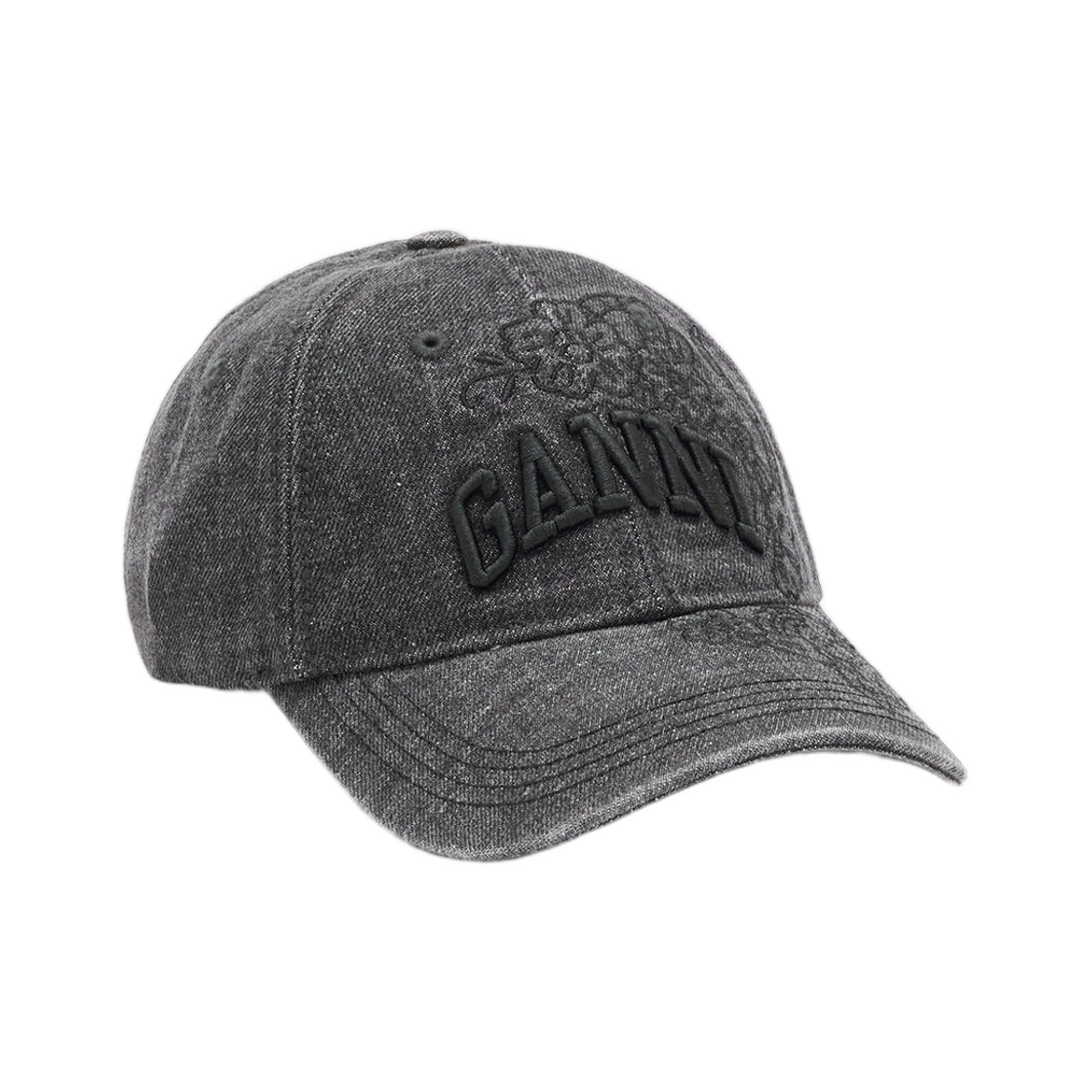가니 캡 자수 데님 블랙 워시드(Ganni Cap in Embroidered Denim Black Washed)