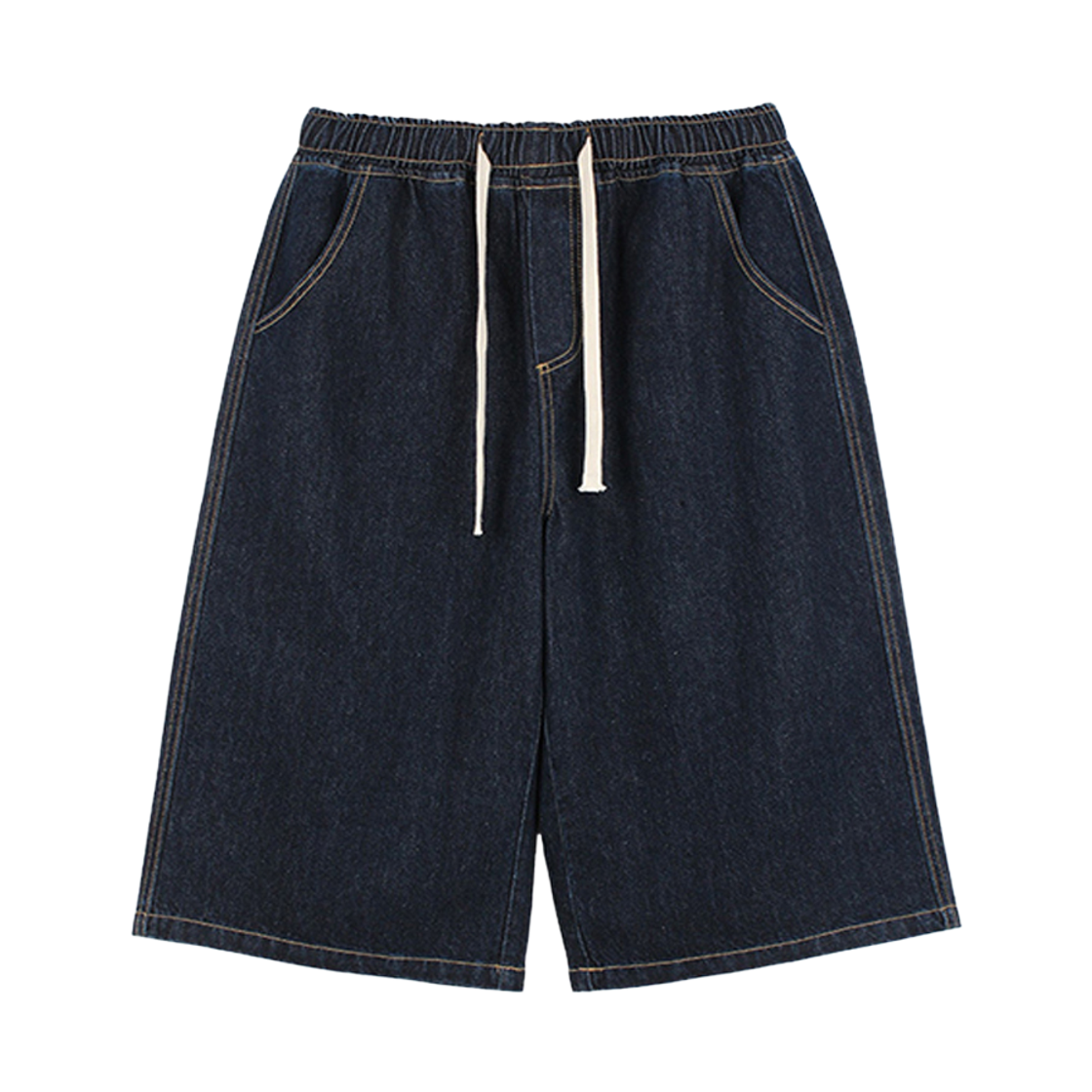 지크립 스트링 밴딩 다크블루 와이드 8부 버뮤다 데님 반바지(GCLIP String Banding Dark Blue Wide 8-Part Bermuda Denim Shorts)