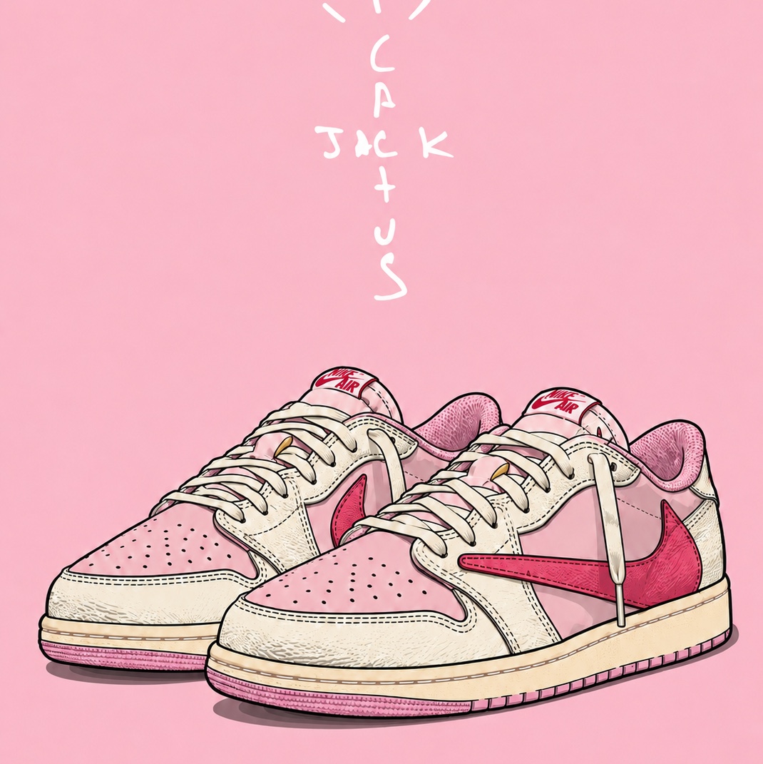 Jordan 1 x Travis Scott Retro Low OG SP Sail Tropical Pink 착용 스타일