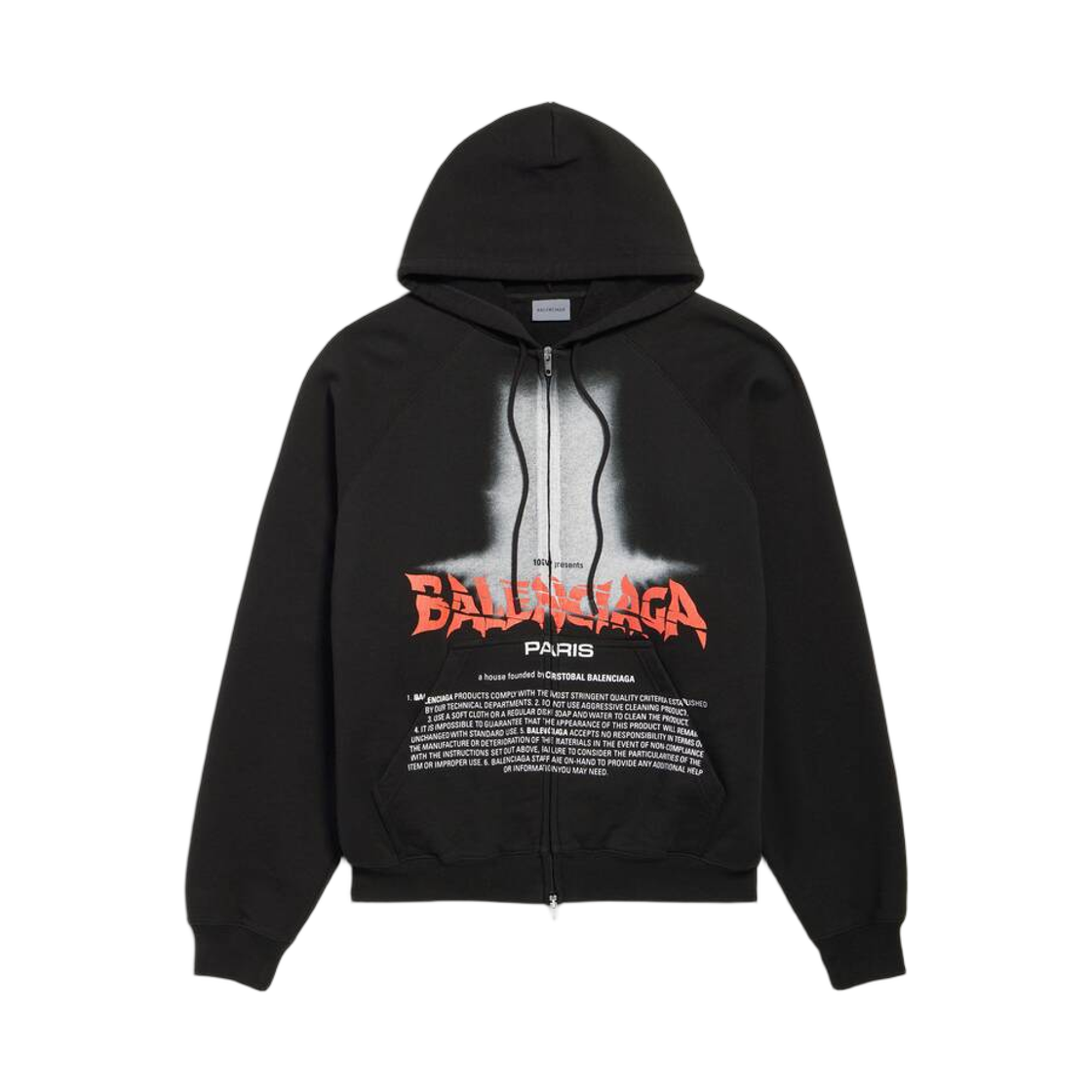 850338TUVQ91000 Balenciaga The Door Oversized Zip-Up Hoodie Black