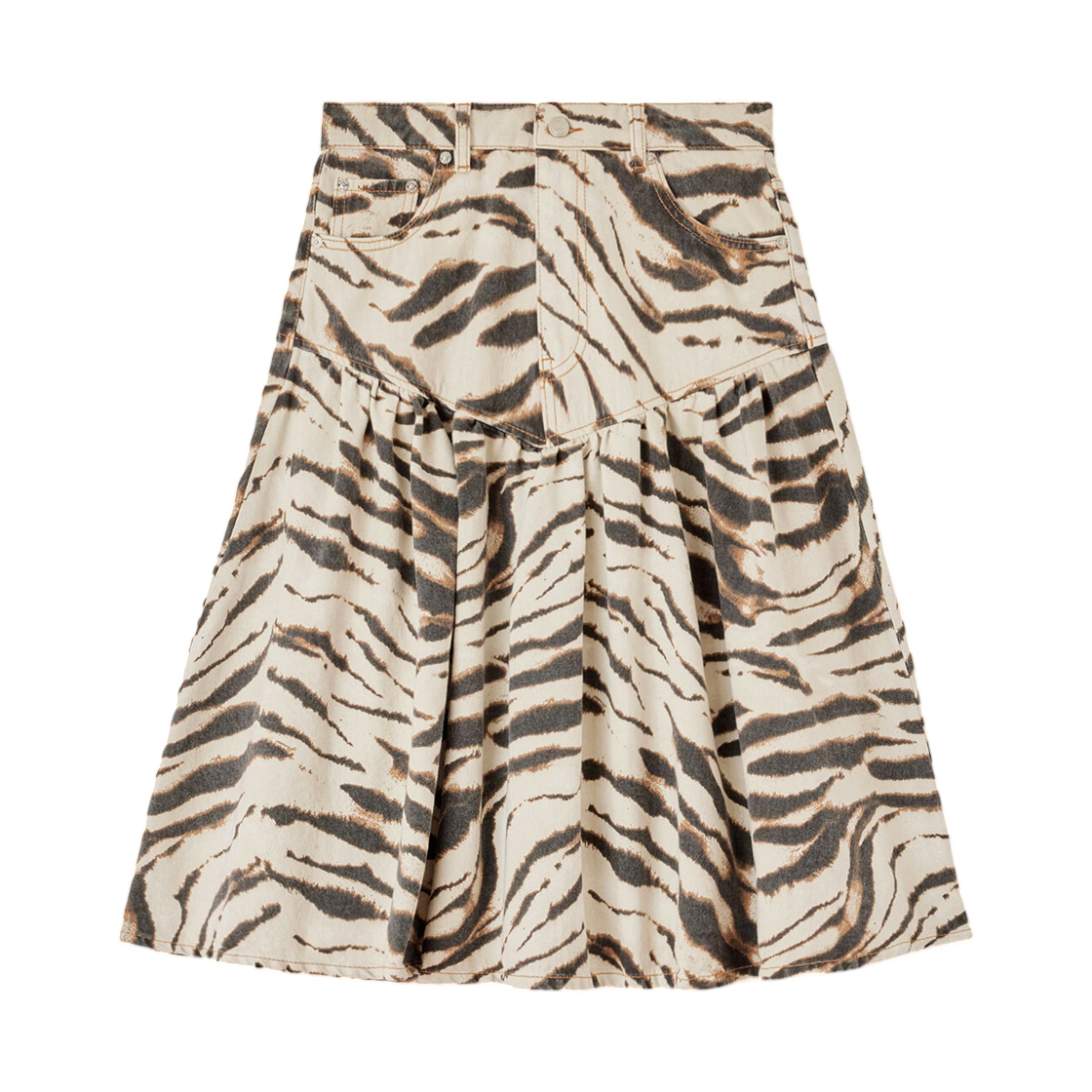 (W) 가니 스커트 프린티드 데님 에그렛((W) Ganni Skirt in Printed Denim Egret)