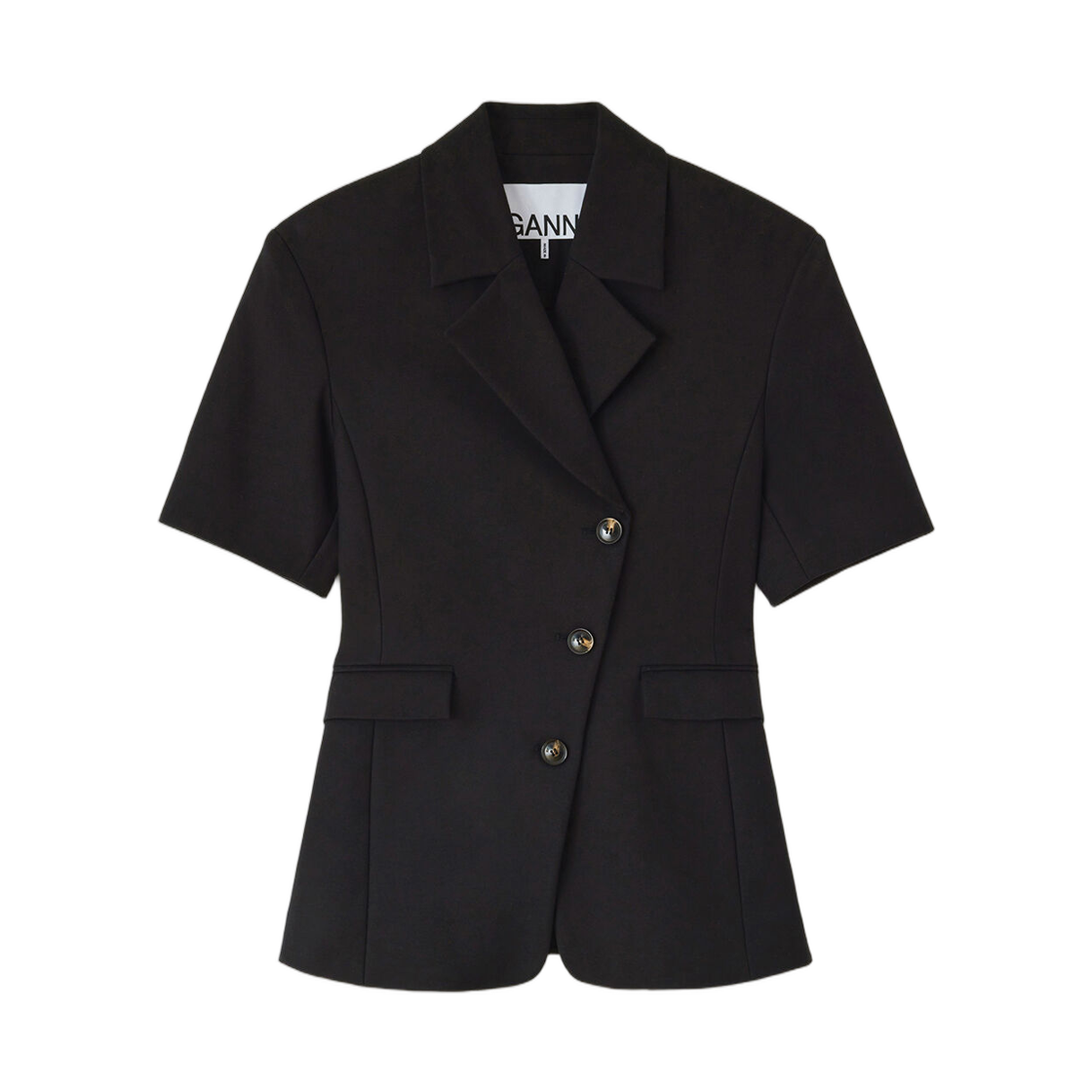 (W) 가니 블레이저 블랙 코튼 테일러링 블랙((W) Ganni Blazer in Black Cotton Tailoring Black) - 1