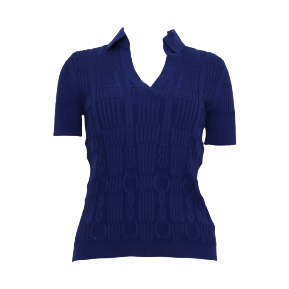 IT46GC8STMCA Hermes H5E2649DG Women Blue Silk Blend Coaching Short Sleeve Polo T-Shirt, 25th Season