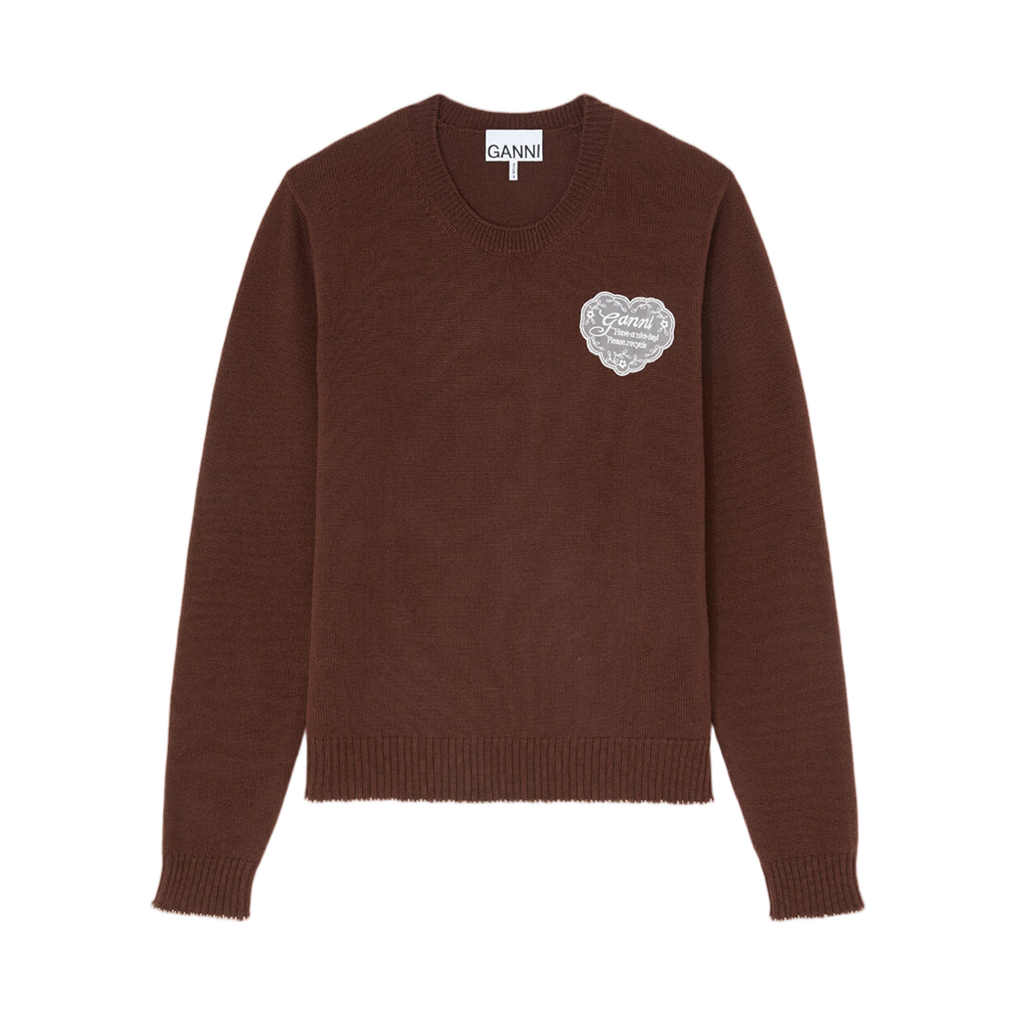 A1150004-979 (W) Ganni Crewneck in Brown Wool Chicory Coffee