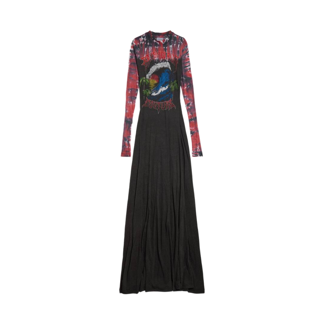 A00178TUVP81000 (W) Balenciaga Extreme Tie Dye Long Sleeve Dress Black