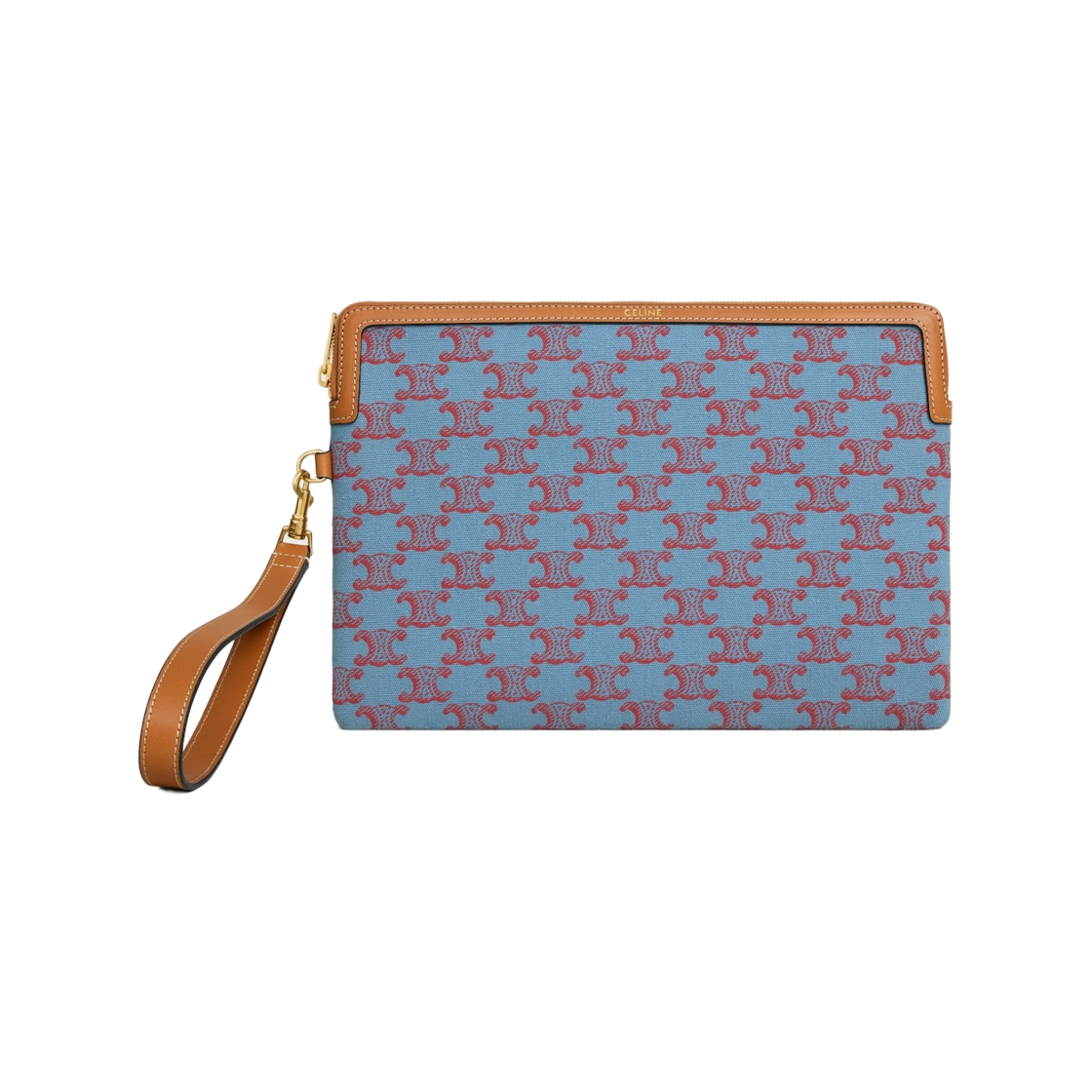 10J503D37-GHU9 Celine Small Pouch with Strap Cuir Triomphe in Textile with Triomphe All Over Denim Blue Red