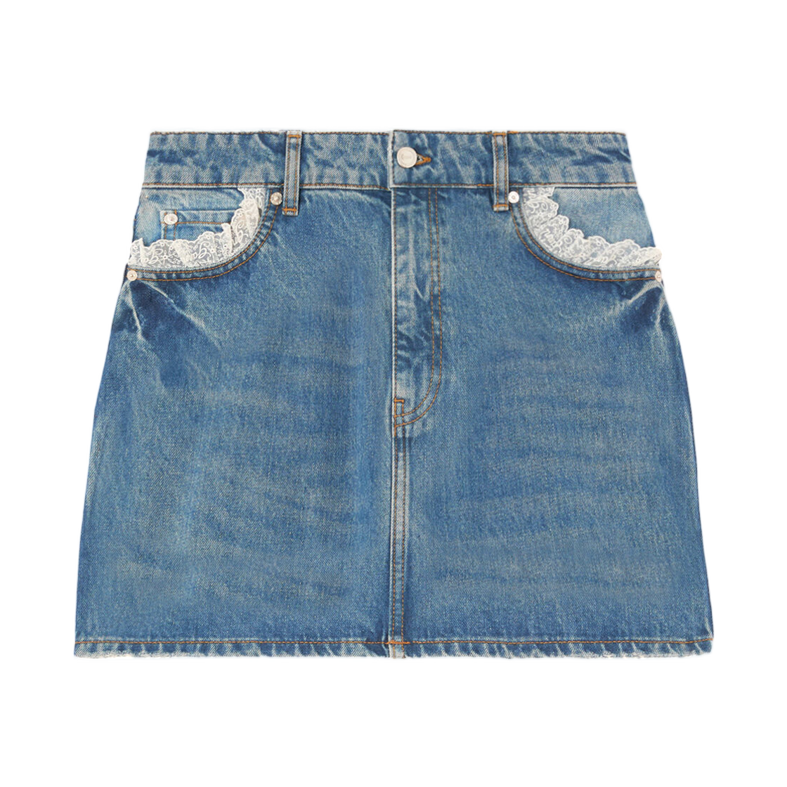 (W) 가니 스커트 리지드 데님 다크 블루 빈티지((W) Ganni Skirt in Rigid Denim Dark Blue Vintage) - 1