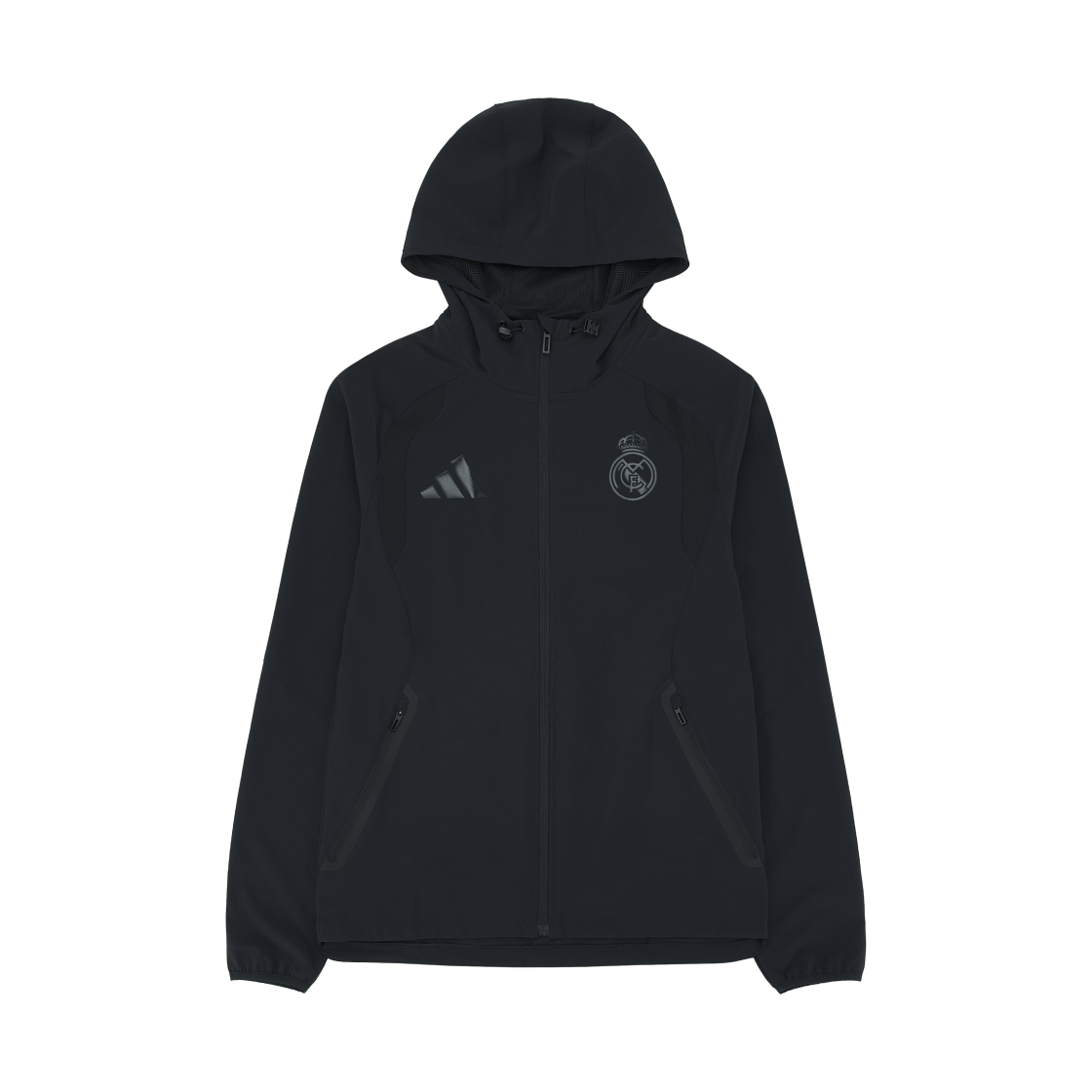 아디다스 레알 마드리드 트래블 풀 집 윈드브레이커 블랙 - KR 사이즈 (논 마킹 버전)(Adidas Real Madrid Travel Full Zip Windbreaker Black - KR Sizing (Non Marking Ver.))