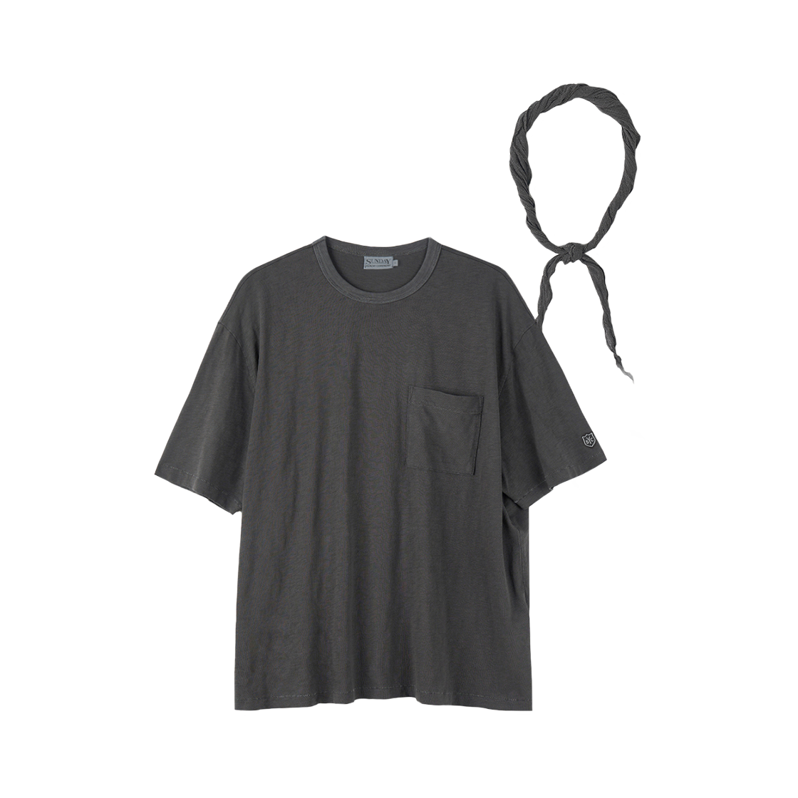 [세트] (M) 선데이세레머니 내추럴 다이드 베이직 슬럽 티 애쉬 차콜 + 네커치프([Set] (M) SUNDAY CEREMONY  Natural Dyed Tee  - Ash Charcoal + Neckerchief)