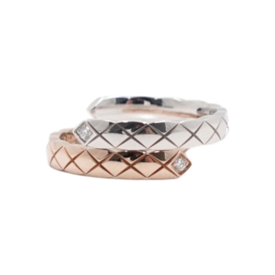 ITS9LVTK5DFD Chanel 18K White Gold & Beige Gold (Rose Gold) 2P Diamond COCO CRUSH Quilted Small Ring