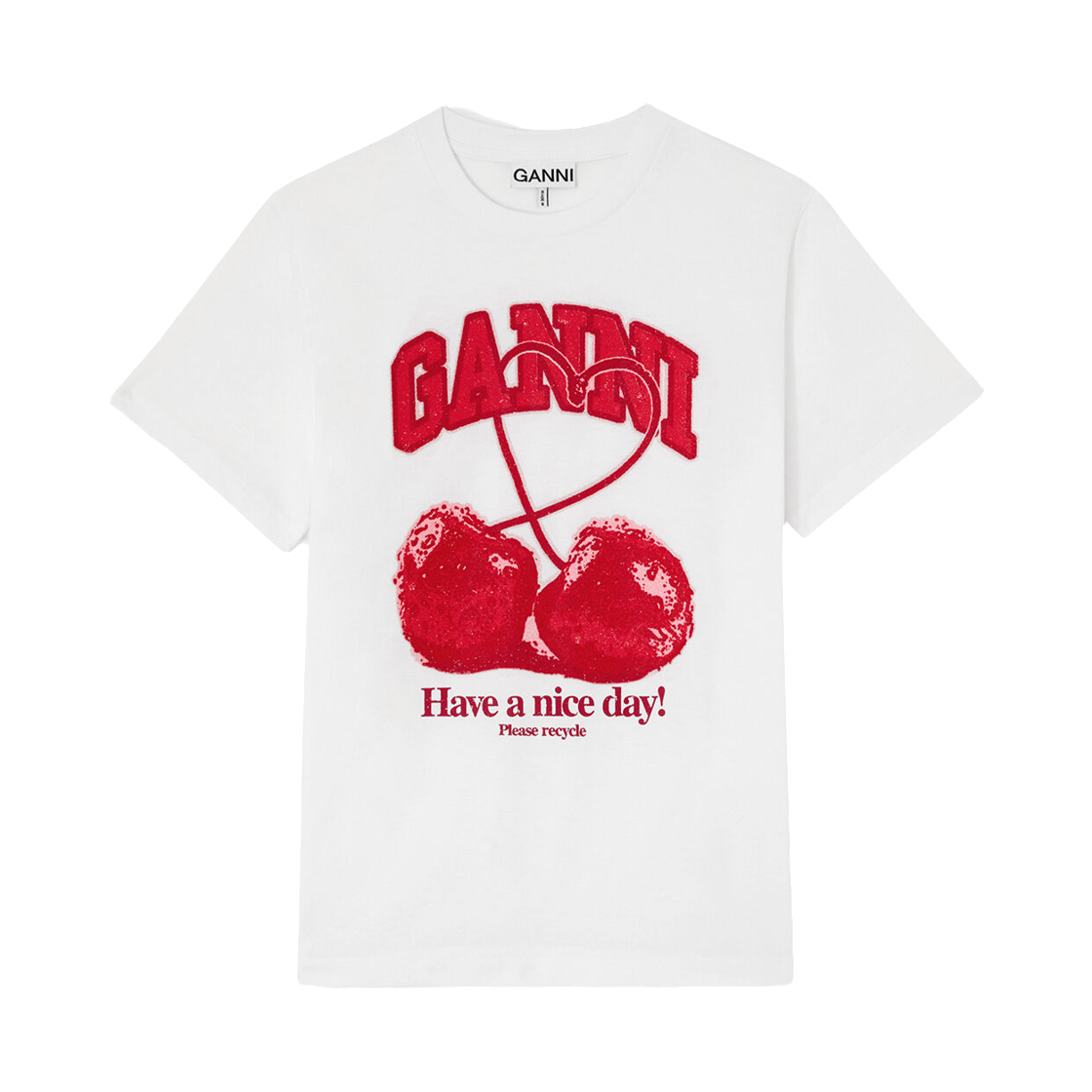 A1050247-151 (W) Ganni T-Shirt with Cherry Bright White