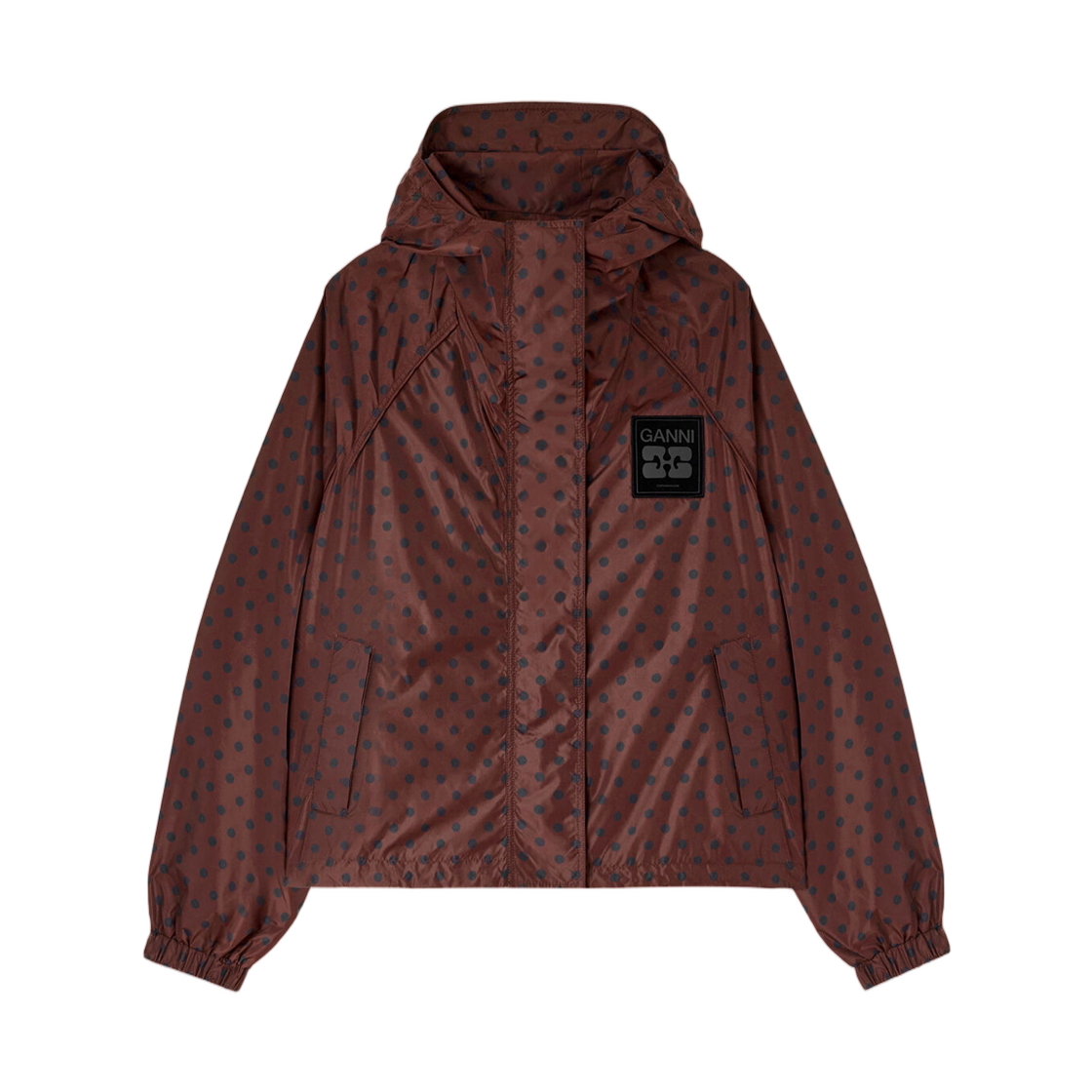 (W) 가니 자켓 프린티드 나일론 치커리 커피((W) Ganni Jacket in Printed Nylon Chicory Coffee)