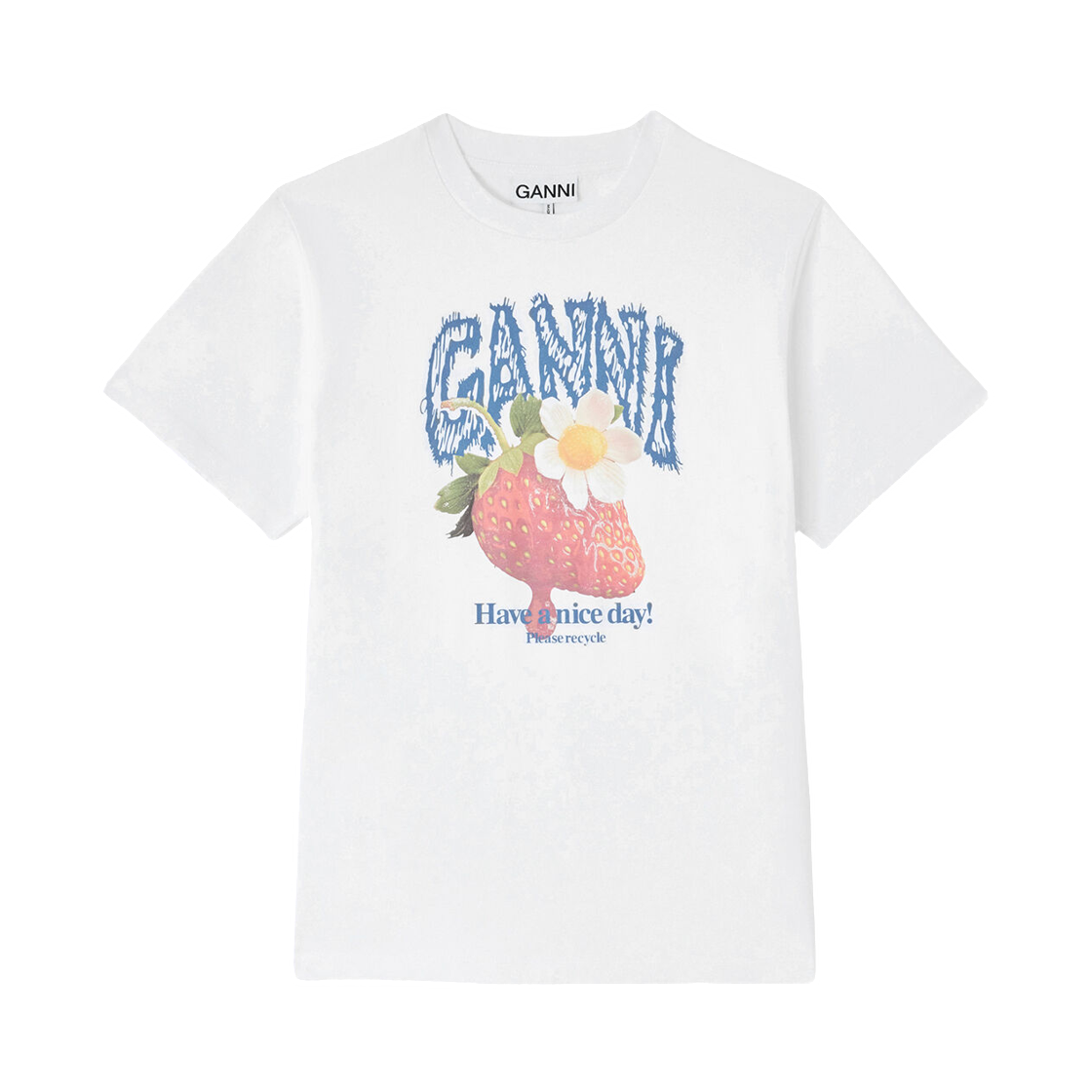A1050201-151 (W) Ganni T-Shirt with Strawberry Bright White
