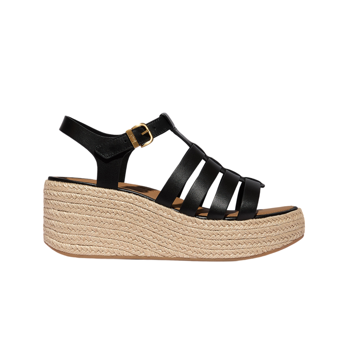 (W) 핏플랍 플랫폼 에스파드리유 레더 피셔맨 웨지 샌들 블랙((W) FITFLOP Platfforms Espadrille Leather Fisherman Wedge Sandals Black)