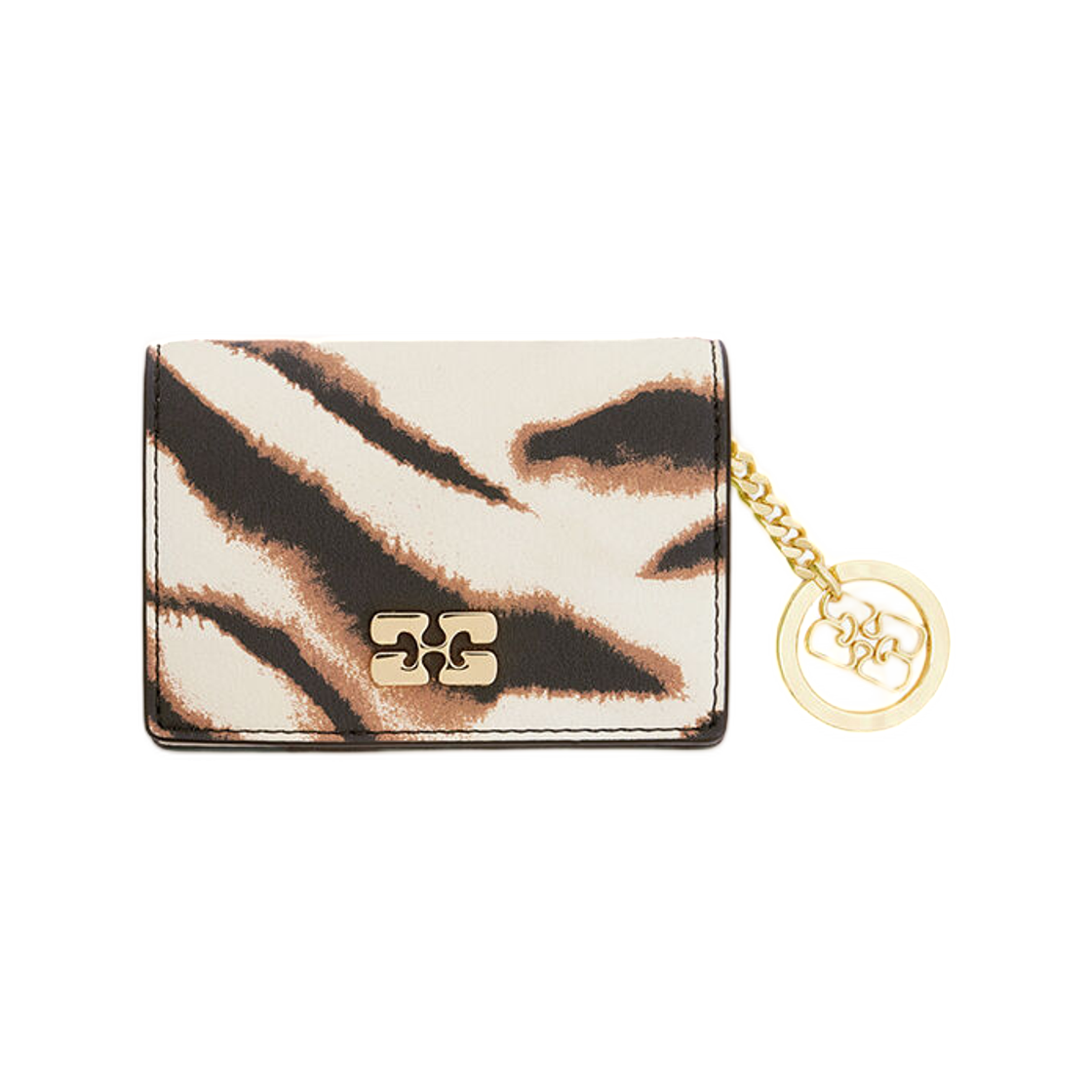가니 보우 카드 홀더 플랩 지브라 에그렛(Ganni Bou Card Holder with Flap in Zebra Egret)