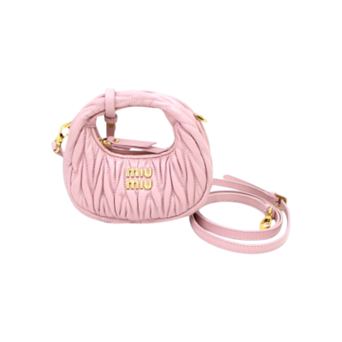 IT4GT86NG8F9 Miu Miu 5NR019 Wander Matelasse Nappa Micro Hobo Bag