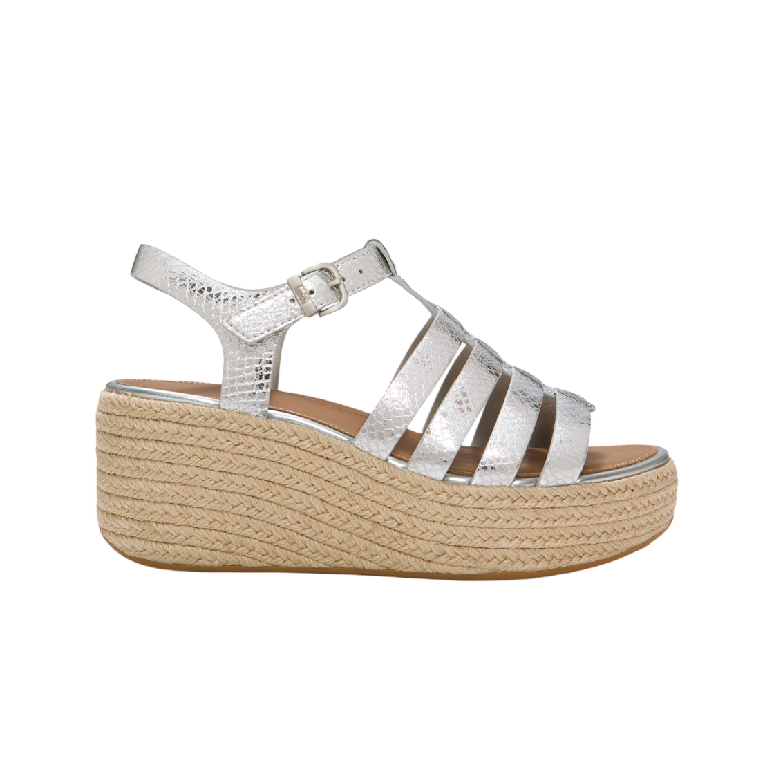 (W) 핏플랍 플랫폼 레더 에스파드리유 웨지 샌들 실버((W) FITFLOP Platfforms Leather Espadrille Wedge Sandals Silver)