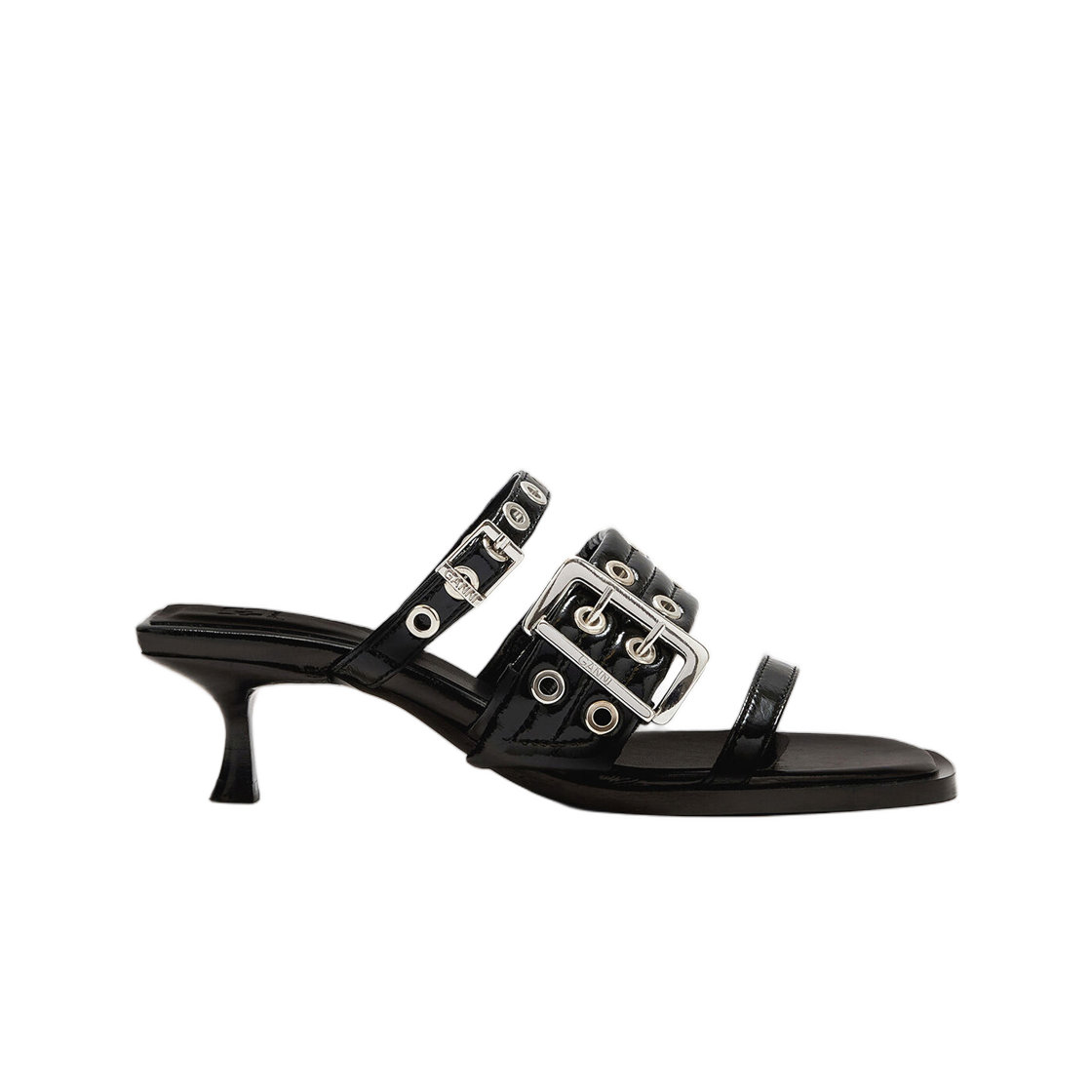 (W) 가니 버클 스트랩 뮬 블랙 블랙((W) Ganni Buckle Strap Mule in Black Black) - 1