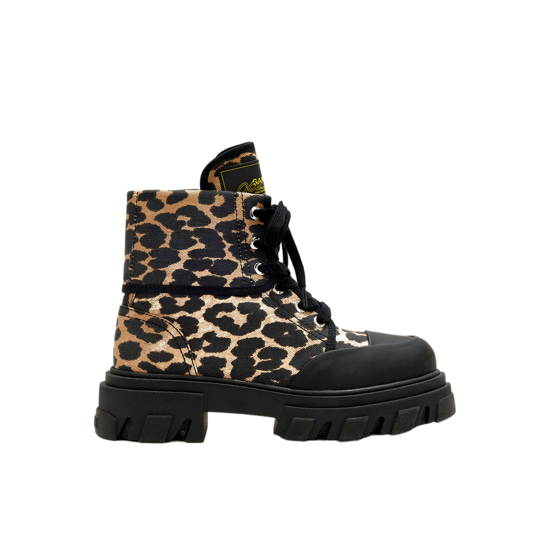 (W) 가니 트레일 부츠 레오파드 데님 아몬드 밀크((W) Ganni Trail Boots in Leopard Denim Almond Milk) - 1