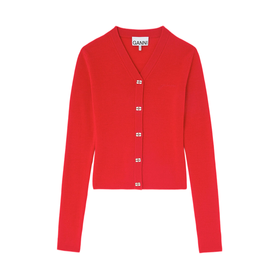 A1160012-06P (W) Ganni Cardigan in Red Merino Goji Berry