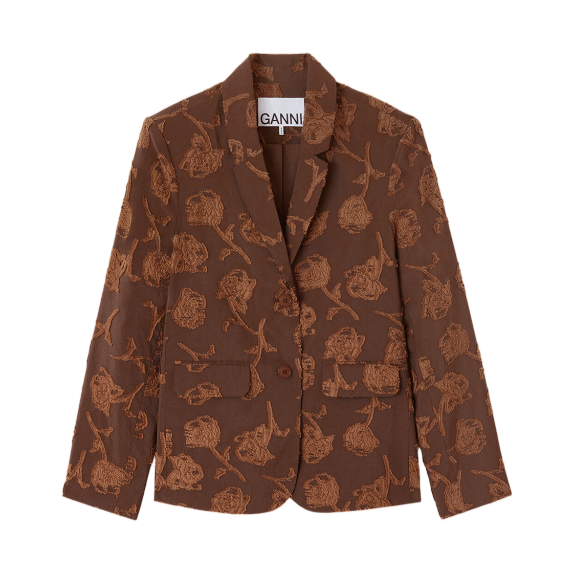 (W) 가니 블레이저 브라운 필 쿠페 코코아 브라운((W) Ganni Blazer in Brown Fil Coupe Cocoa Brown)