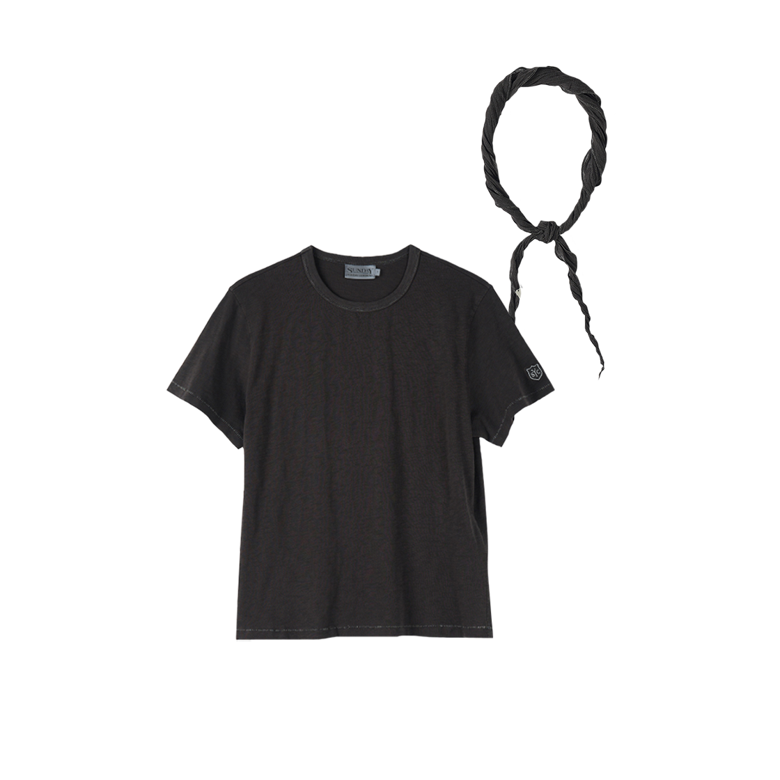 [세트] (W) 선데이세레머니 내추럴 다이드 베이직 슬럽 티 딥 차콜 + 네커치프([Set] (W) SUNDAY CEREMONY  Natural Dyed Tee - Deep Charcoal + Neckerchief)