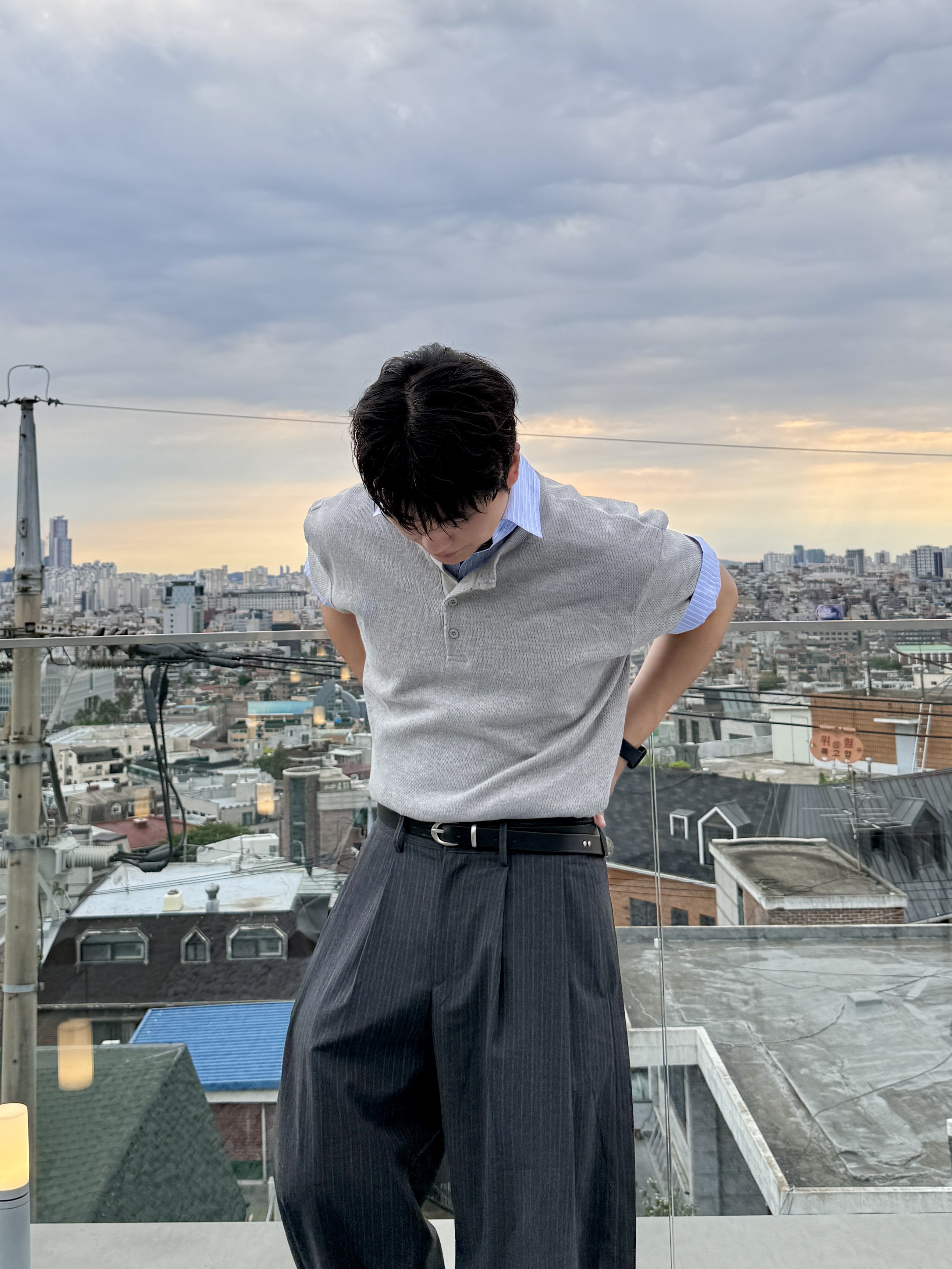 noun Daily Shirts Stripe Blue, noun Henley Neck T-Shirts Melange Gray 착용 스타일 - 3