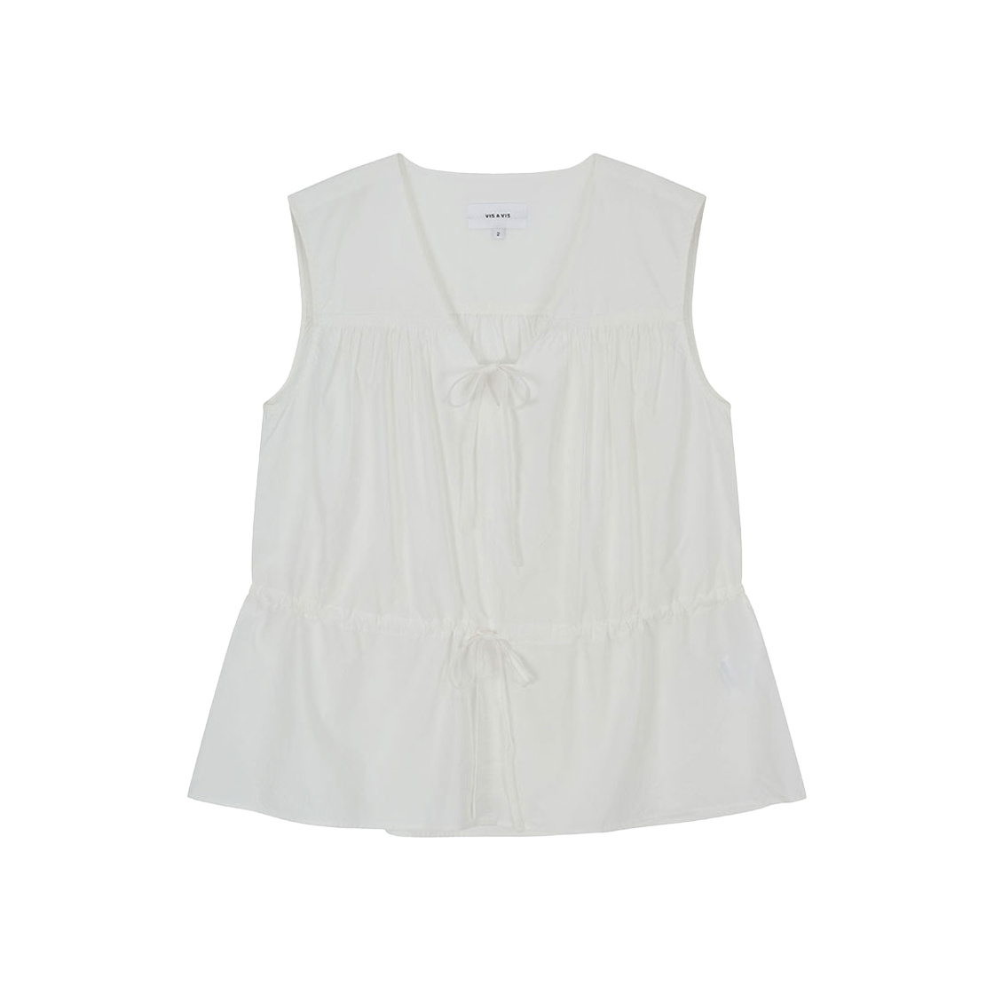 비자비 슬리브리스 레이스 트림드 개더드 블라우스 화이트(VIS A VIS Sleeveless Lace Trimmed Gathered Blouse White)